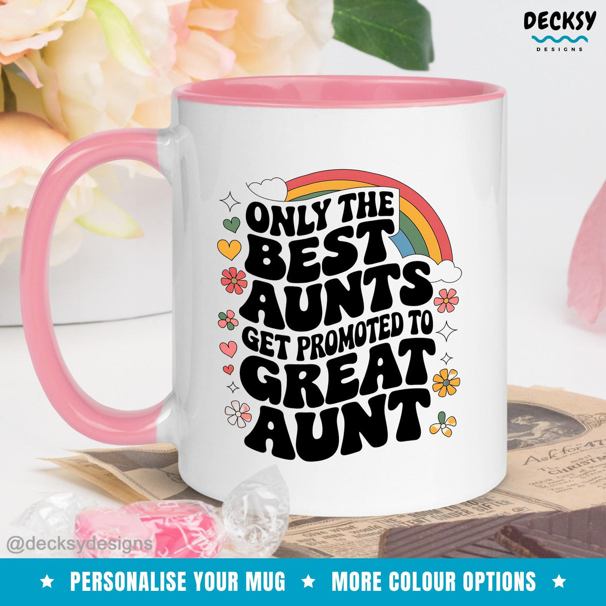 Great Aunt Mug, Personalised Great Aunt Gift, Pregnancy Reveal, Promoted To Great Auntie, Worlds Best Aunt Mug, Great Aunt To Be, Best Aunty Mugs by DecksyDesigns