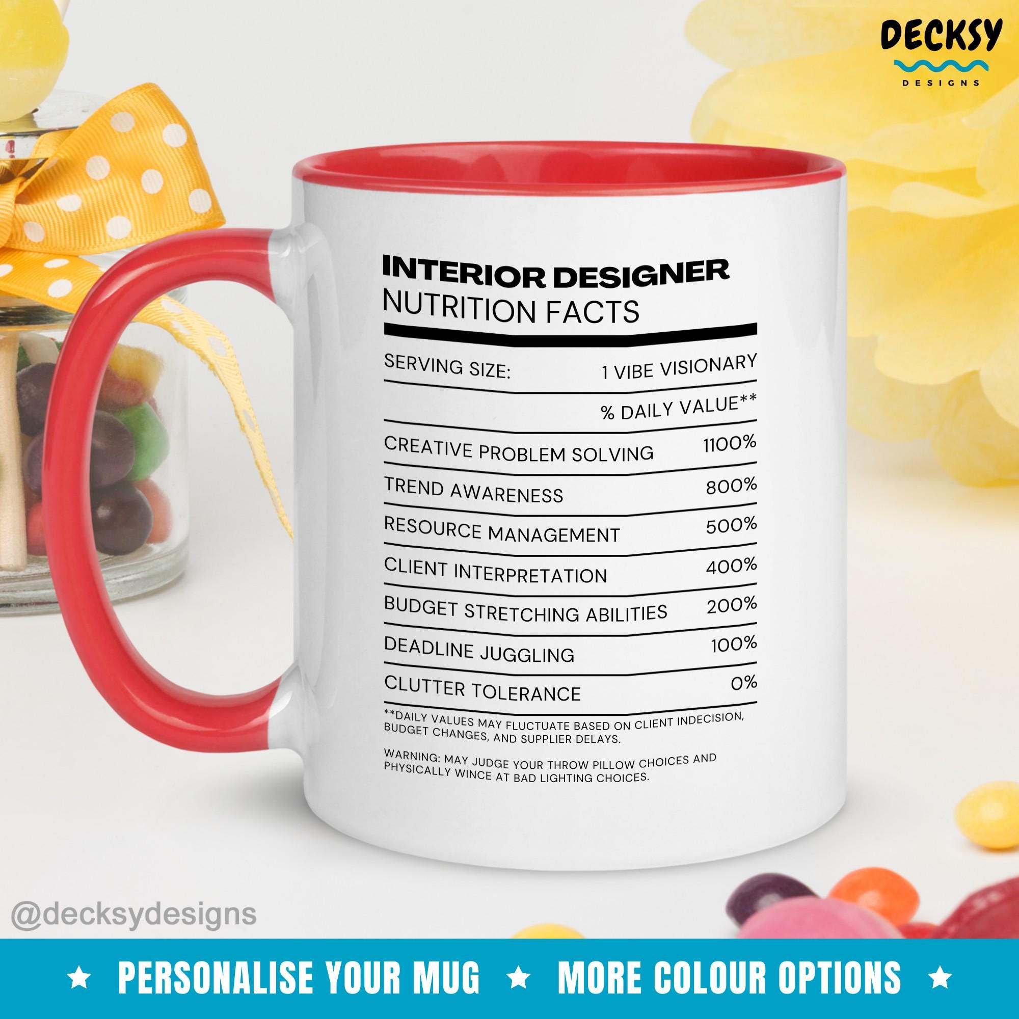 Interior Designer Gift, Custom Nutrition Facts Mug, Gift For Designer, Design Student Gift, Graphic Designer Interior Design Gift For Her Mugs by DecksyDesigns