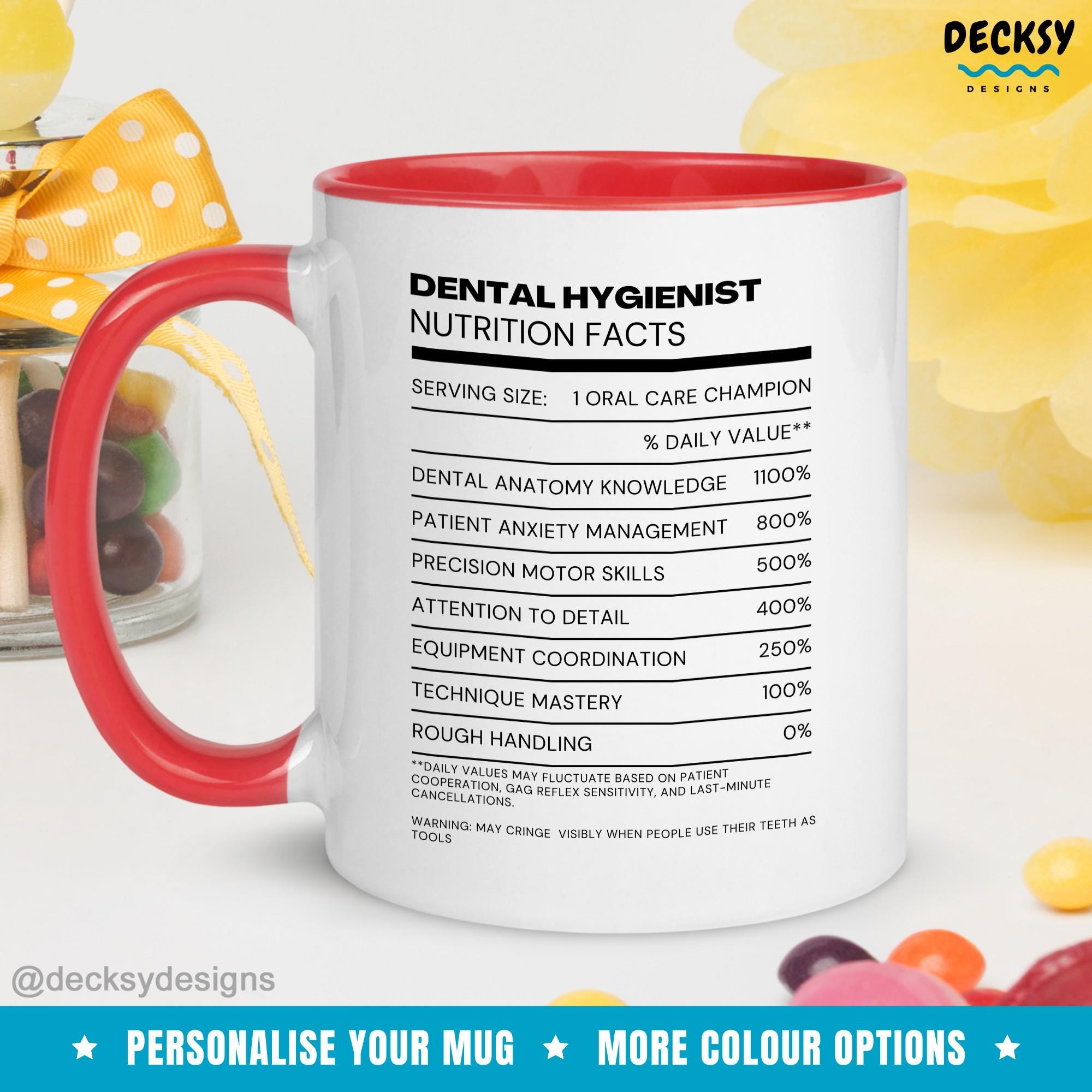 Dental Hygienist Mug, Custom Dentist Graduation Nutrition Facts Gift, Dental Assistant Cup, Dental Hygiene Gifts, Orthodontist Office Cup Mugs by DecksyDesigns