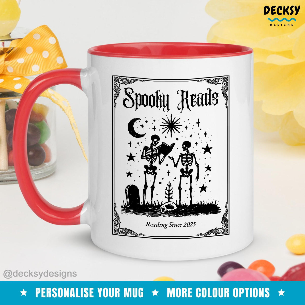Spooky Reads Ghost Library Coffee Mug - Custom Book Lover Gift Mugs by DecksyDesigns