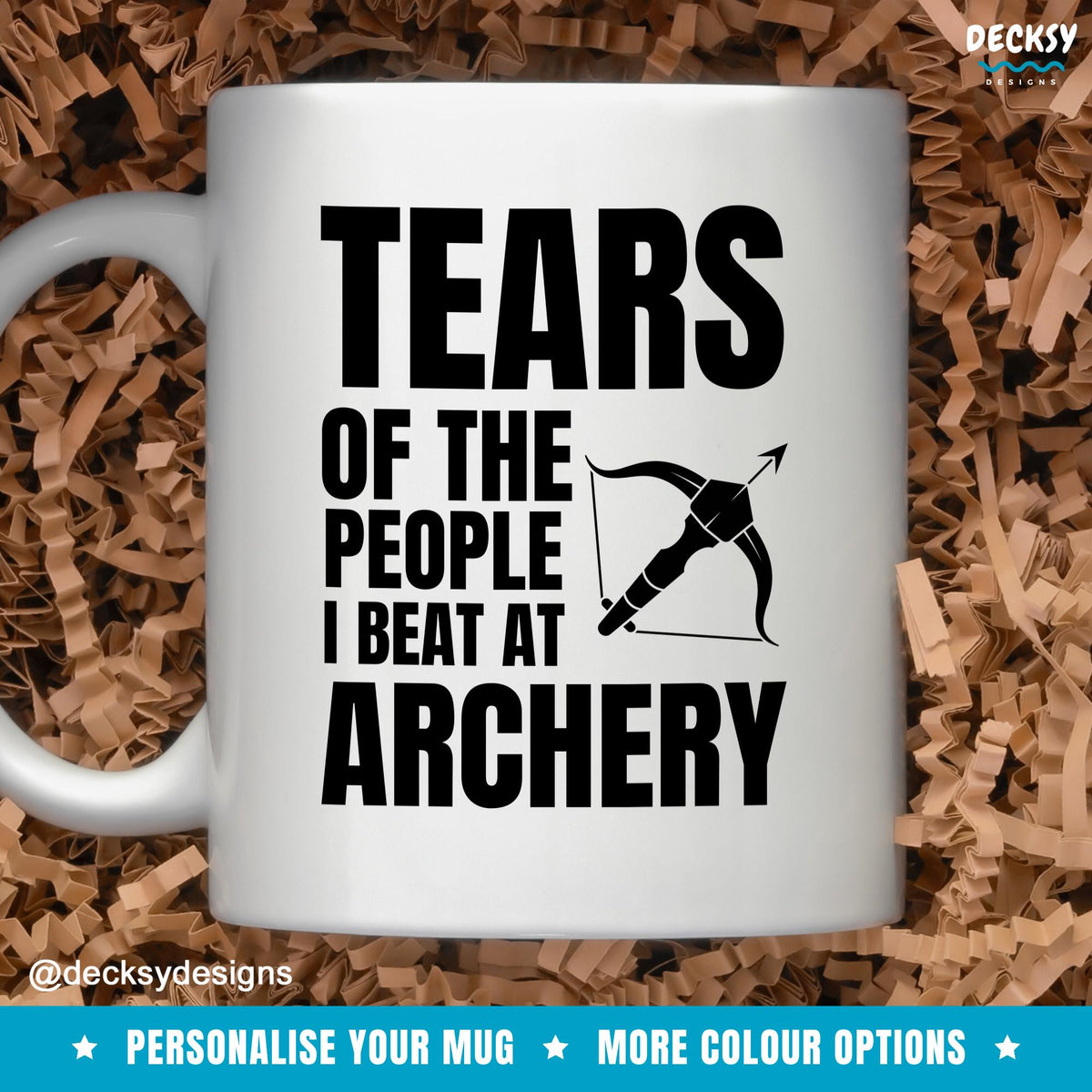 Archery Mug, Personalised Gift For Archer, Bow And Arrow Mug, Gift For Son, Archery Coach Gift, Sports Enthusiast Cup, Bow Hunting Mug Mugs by DecksyDesigns