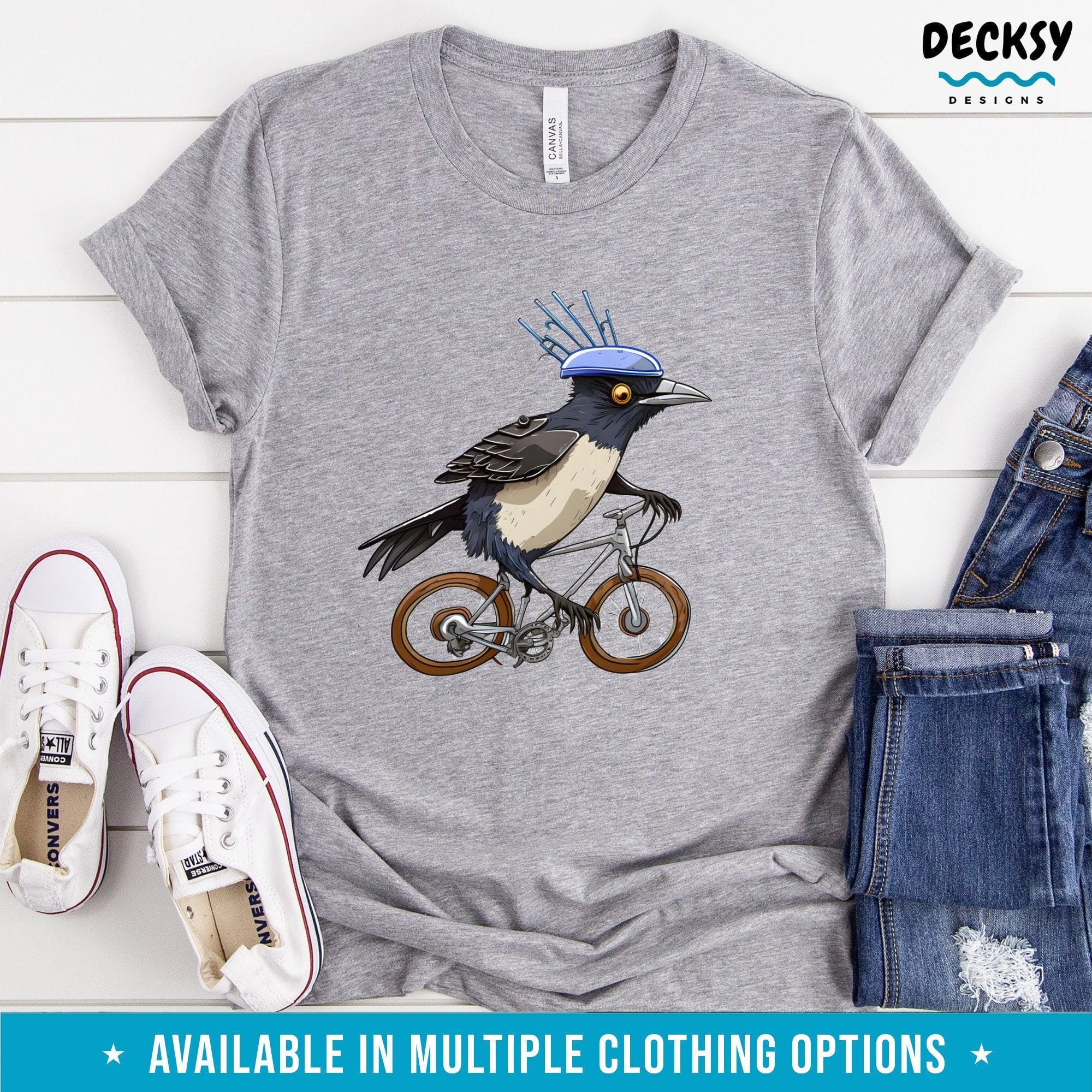 Magpie on a Bike Shirt, Funny Australian Birds Gift-Clothing:Gender-Neutral Adult Clothing:Tops & Tees:T-shirts:Graphic Tees-DecksyDesigns