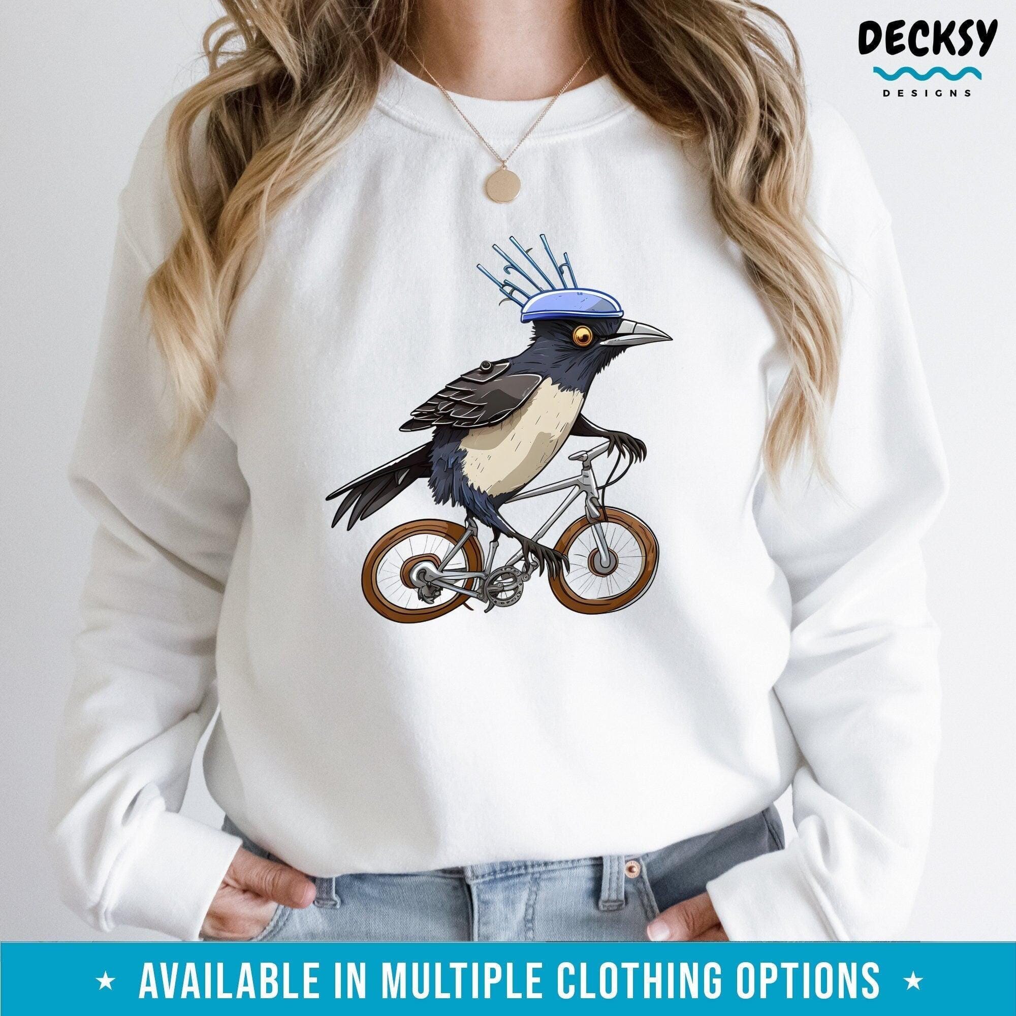 Magpie on a Bike Shirt, Funny Australian Birds Gift-Clothing:Gender-Neutral Adult Clothing:Tops & Tees:T-shirts:Graphic Tees-DecksyDesigns