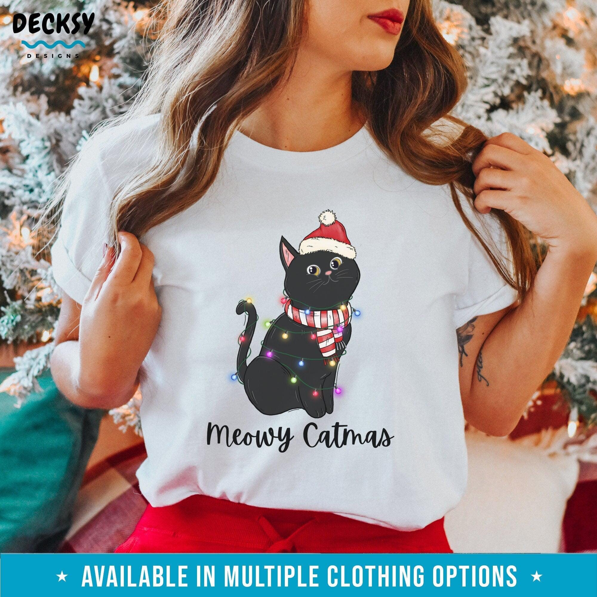 Meowy Catmas Shirt, Christmas Cat Gift-Clothing:Gender-Neutral Adult Clothing:Tops & Tees:T-shirts:Graphic Tees-DecksyDesigns