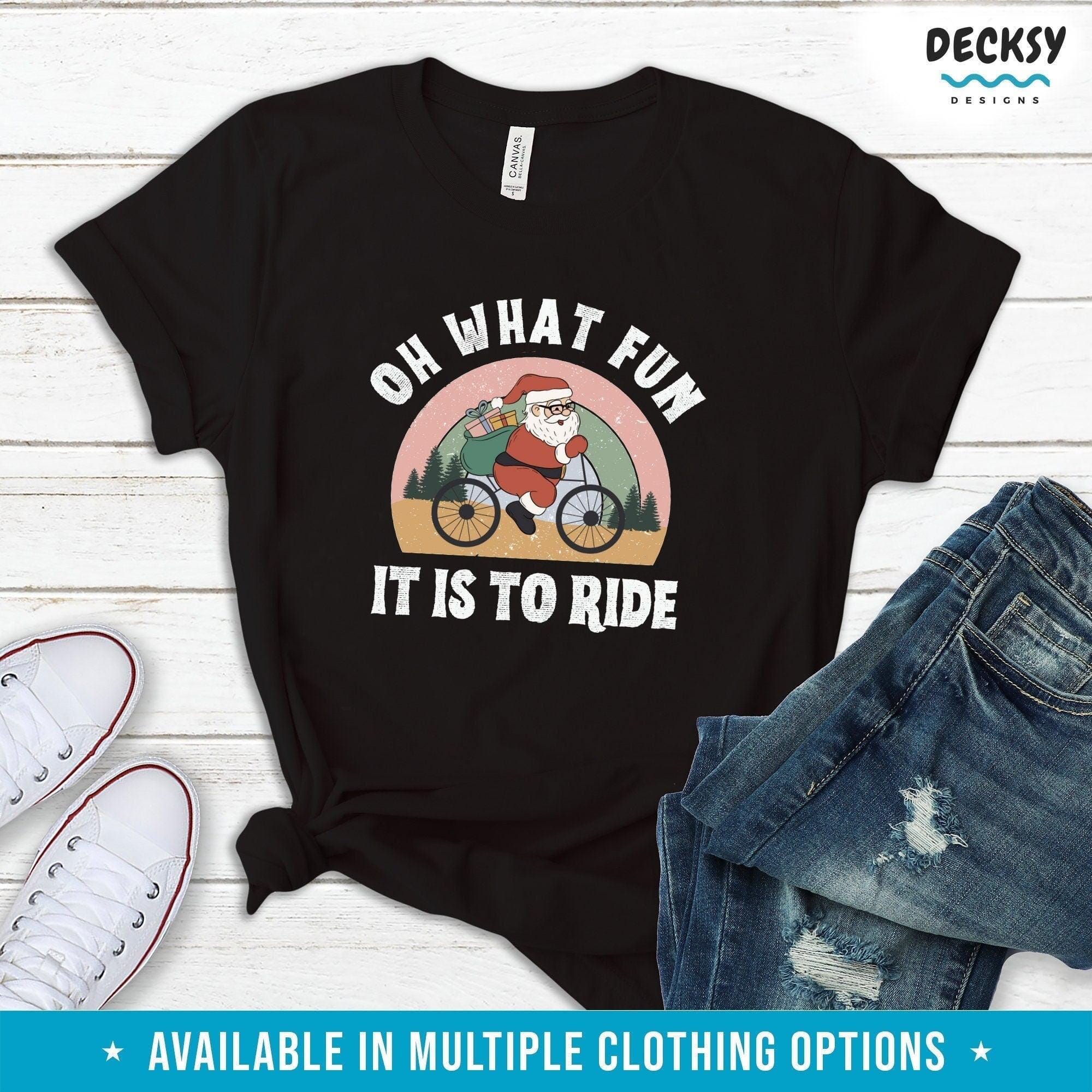 Santa Bicycle Tshirt, Biker Christmas Gift-Clothing:Gender-Neutral Adult Clothing:Tops & Tees:T-shirts:Graphic Tees-DecksyDesigns