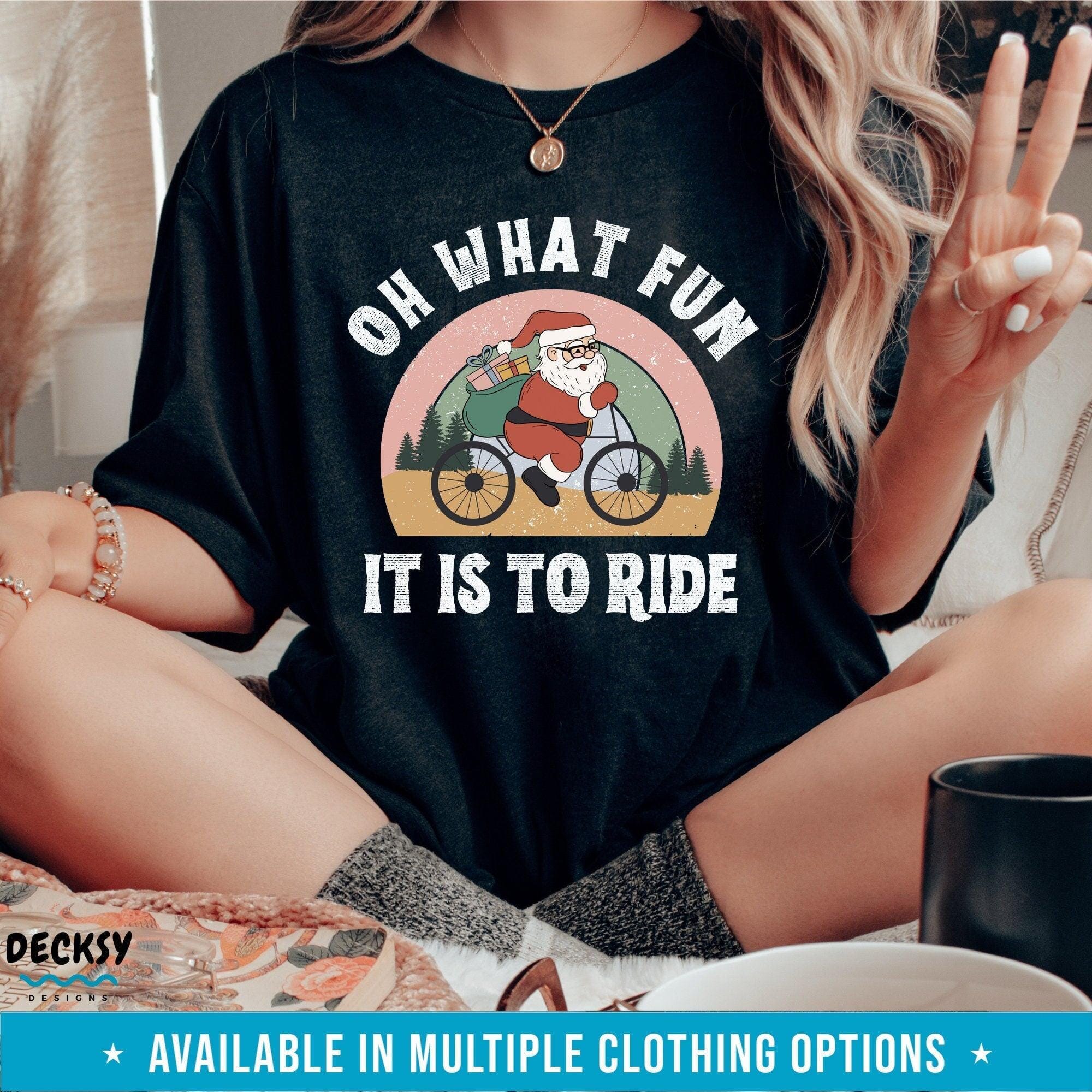 Santa Bicycle Tshirt, Biker Christmas Gift-Clothing:Gender-Neutral Adult Clothing:Tops & Tees:T-shirts:Graphic Tees-DecksyDesigns