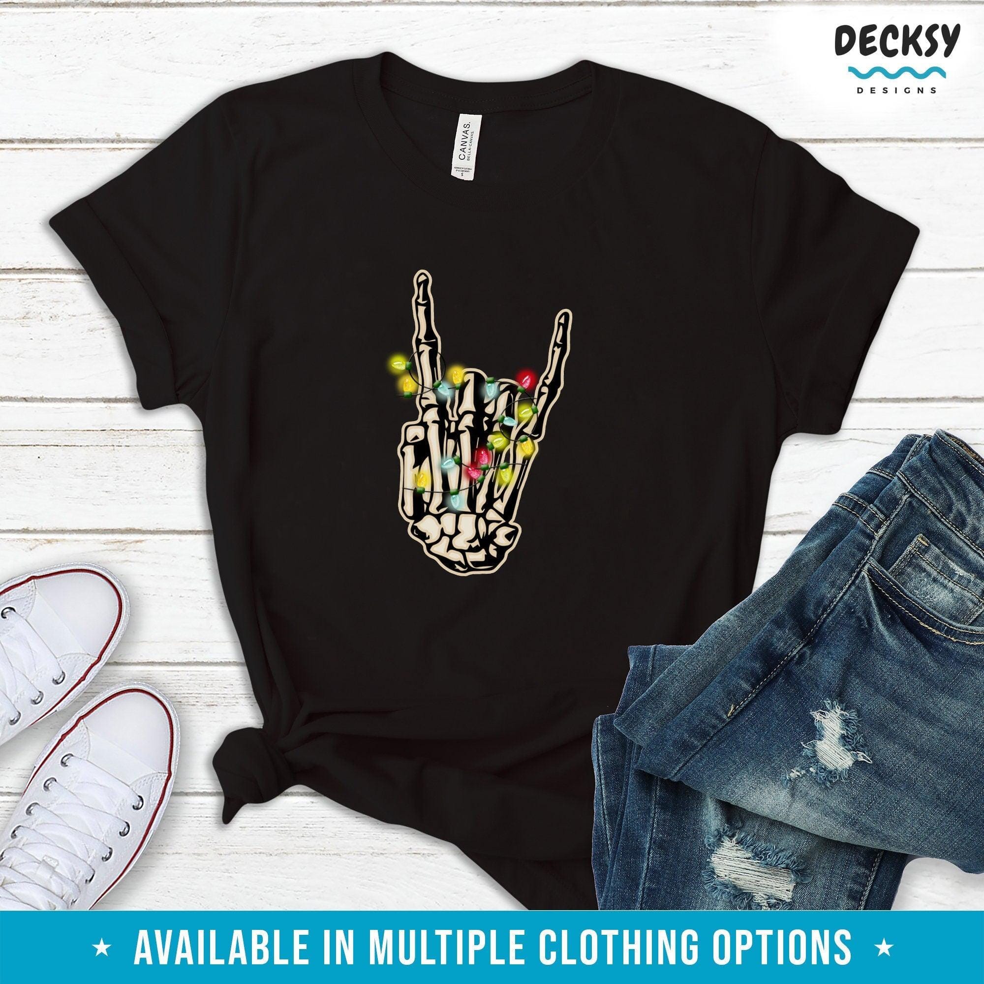 Skeleton Rock On Hand Shirt, Christmas Gift-Clothing:Gender-Neutral Adult Clothing:Tops & Tees:T-shirts:Graphic Tees-DecksyDesigns