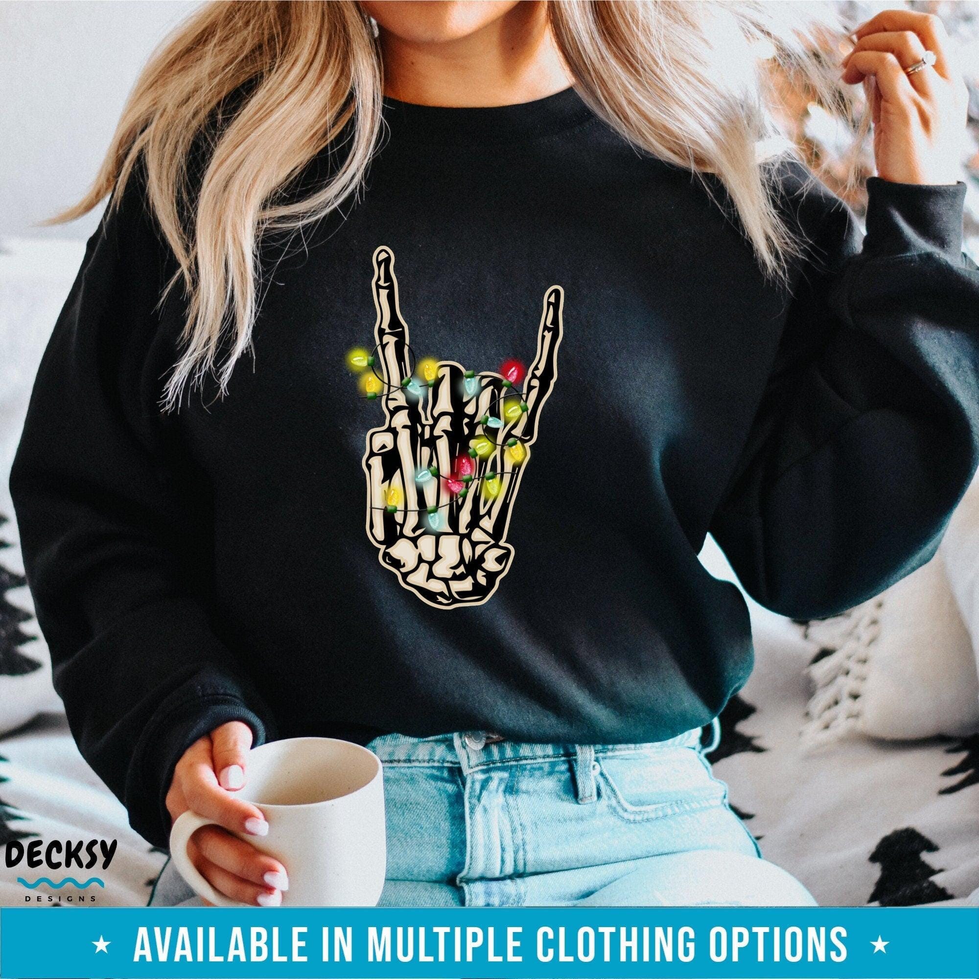 Skeleton Rock On Hand Shirt, Christmas Gift-Clothing:Gender-Neutral Adult Clothing:Tops & Tees:T-shirts:Graphic Tees-DecksyDesigns