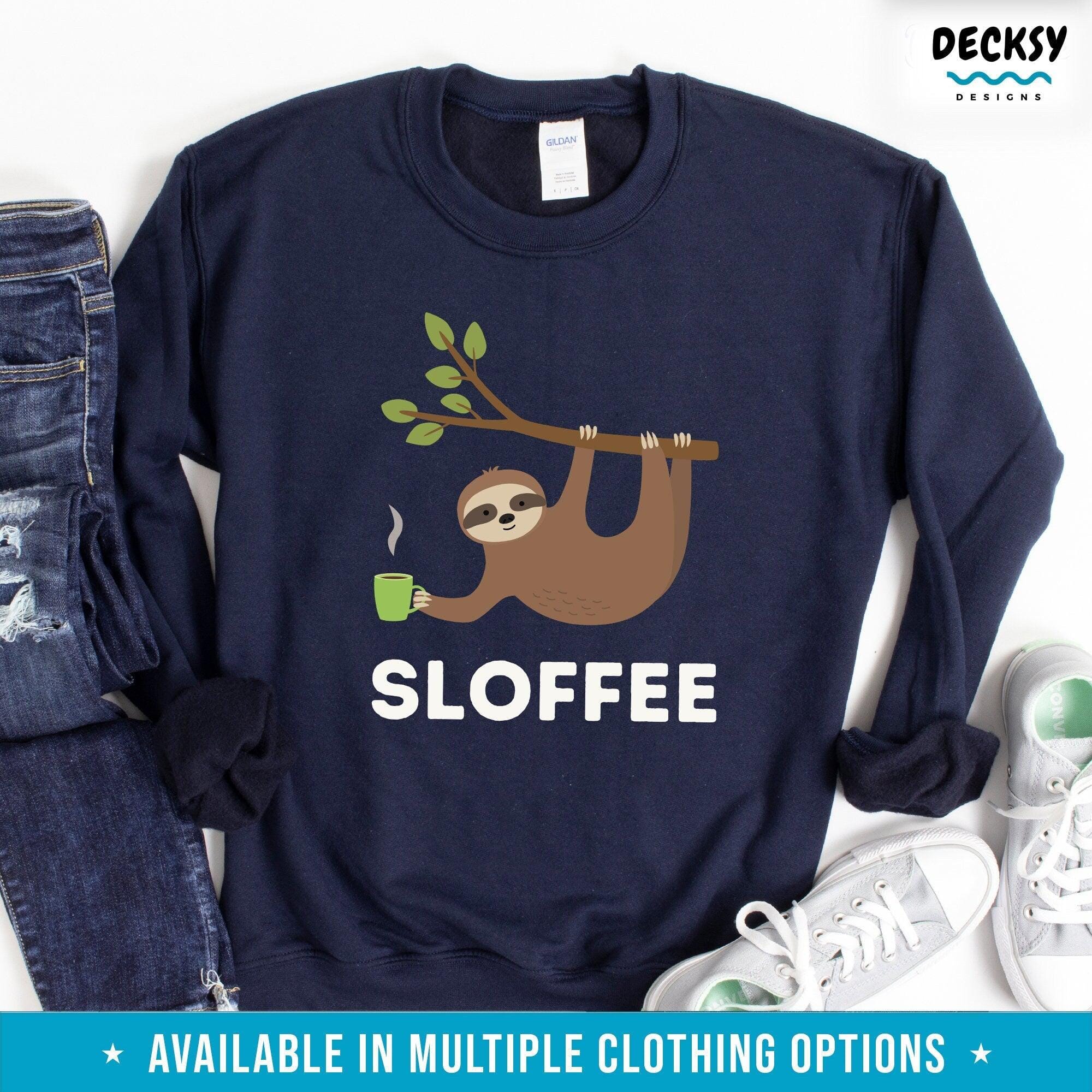 Sloffee Tshirt, Sloth Gift Coffee Lover-Clothing:Gender-Neutral Adult Clothing:Tops & Tees:T-shirts:Graphic Tees-DecksyDesigns