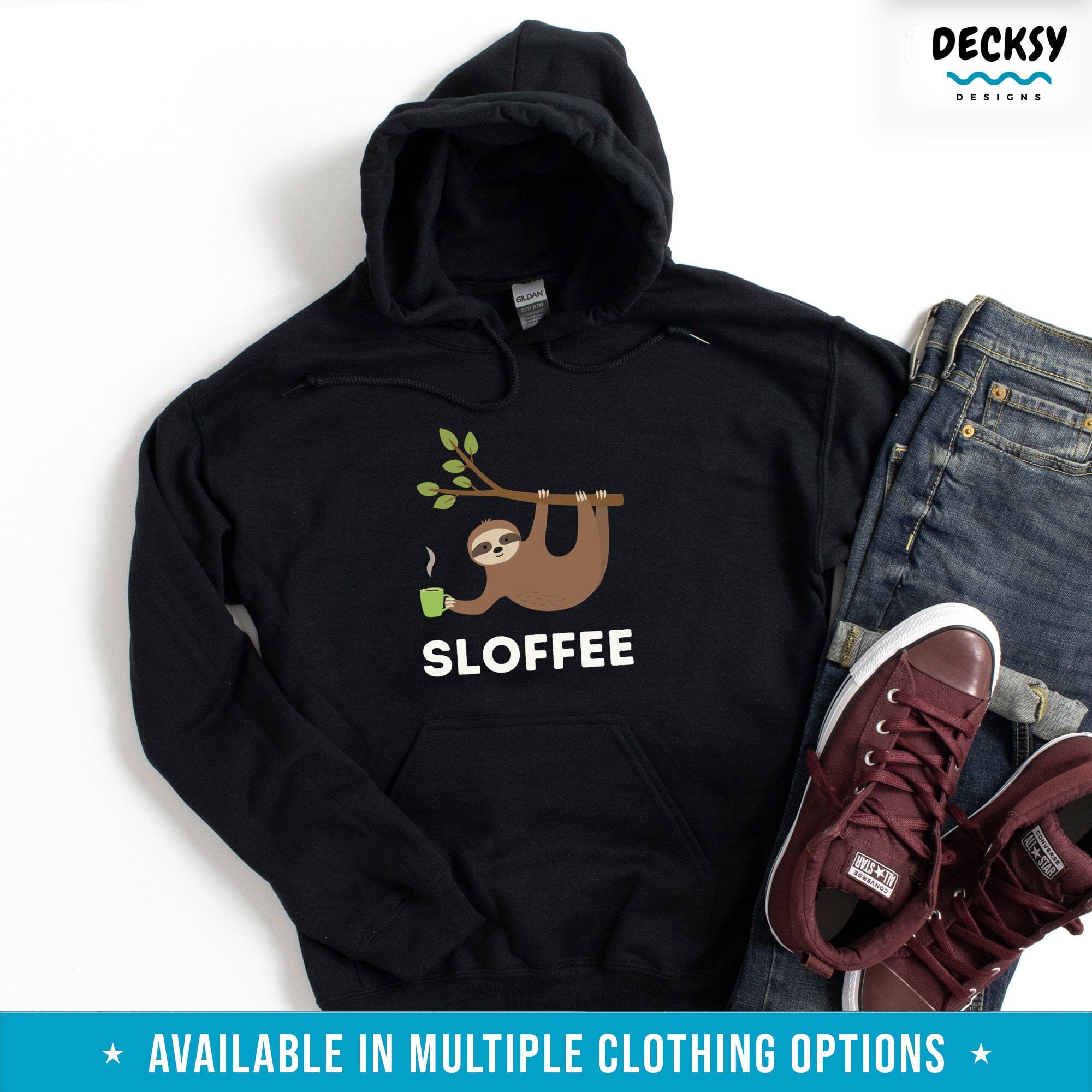 Sloffee Tshirt, Sloth Gift Coffee Lover-Clothing:Gender-Neutral Adult Clothing:Tops & Tees:T-shirts:Graphic Tees-DecksyDesigns