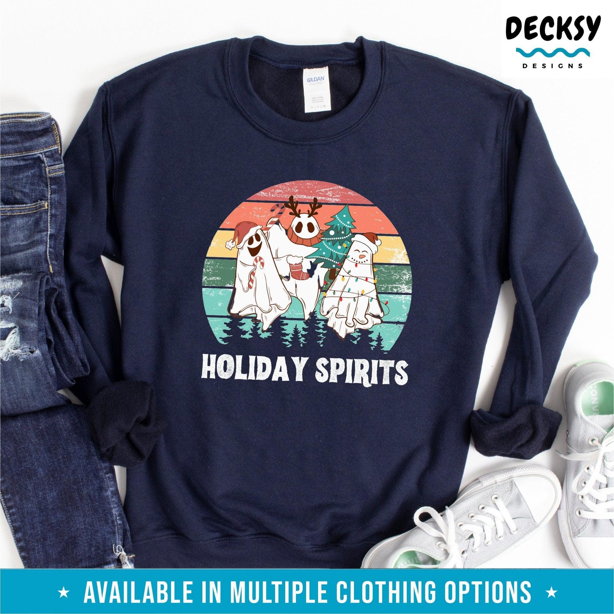 Spooky Christmas Shirt, Ghost Santa Gift-Clothing:Gender-Neutral Adult Clothing:Tops & Tees:T-shirts:Graphic Tees-DecksyDesigns