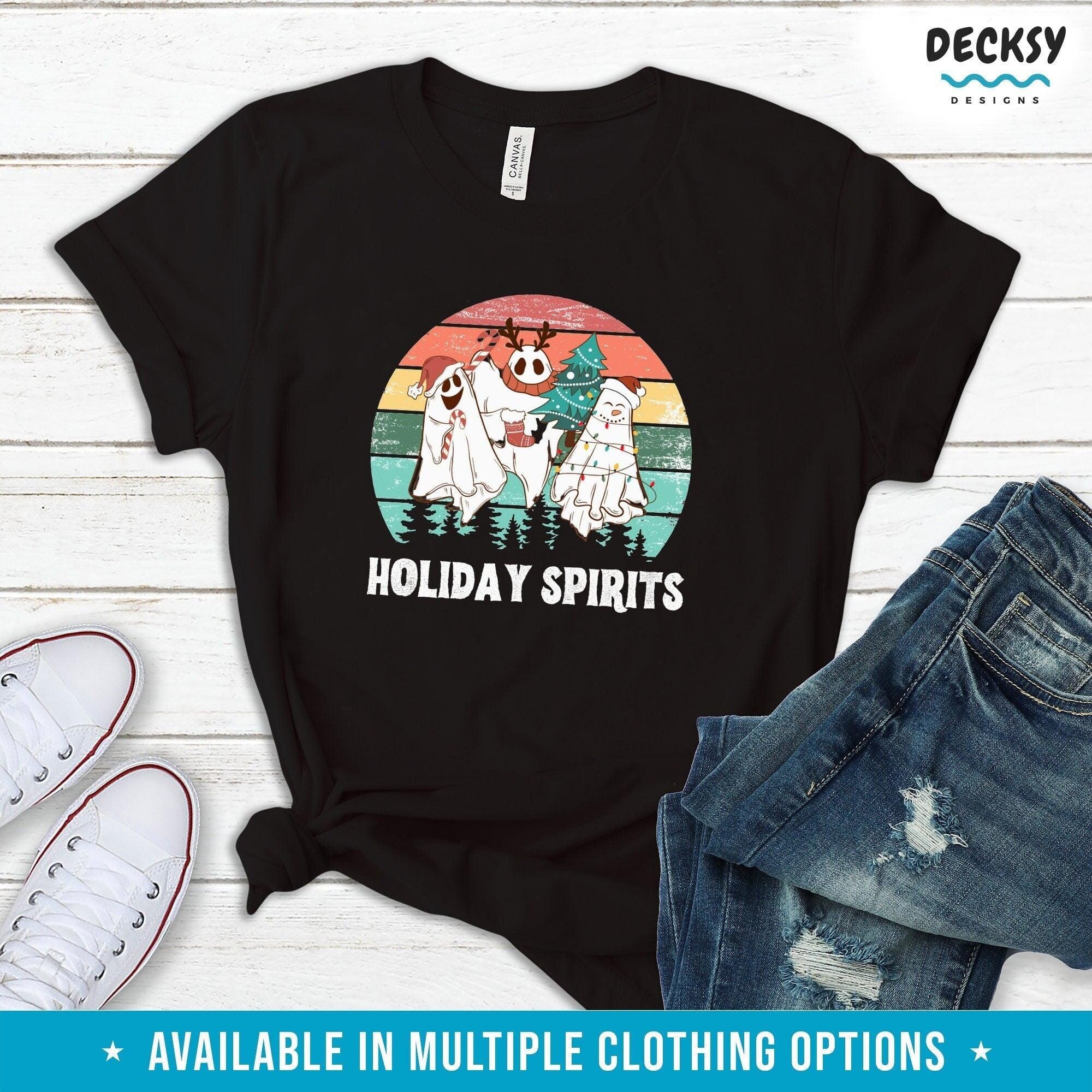 Spooky Christmas Shirt, Ghost Santa Gift-Clothing:Gender-Neutral Adult Clothing:Tops & Tees:T-shirts:Graphic Tees-DecksyDesigns
