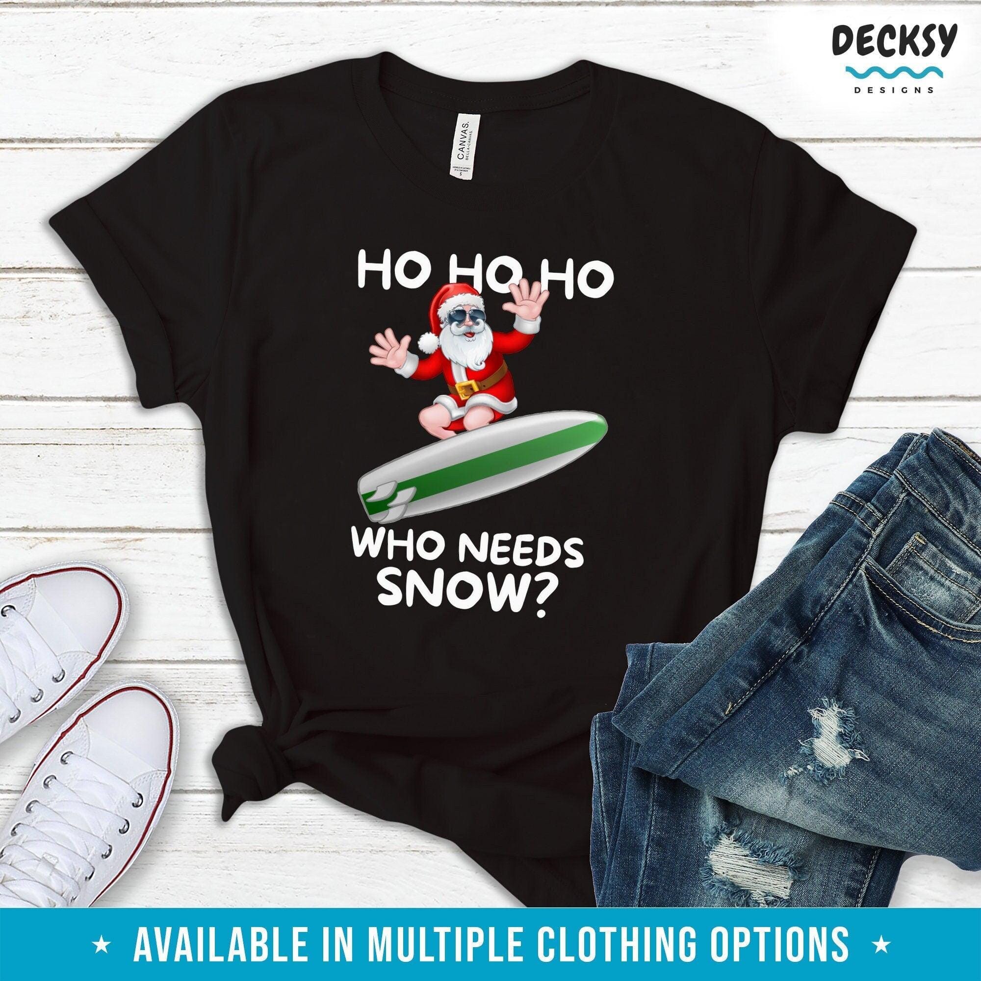 Surfing Santa Shirt, Australian Christmas Gift-Clothing:Gender-Neutral Adult Clothing:Tops & Tees:T-shirts:Graphic Tees-DecksyDesigns