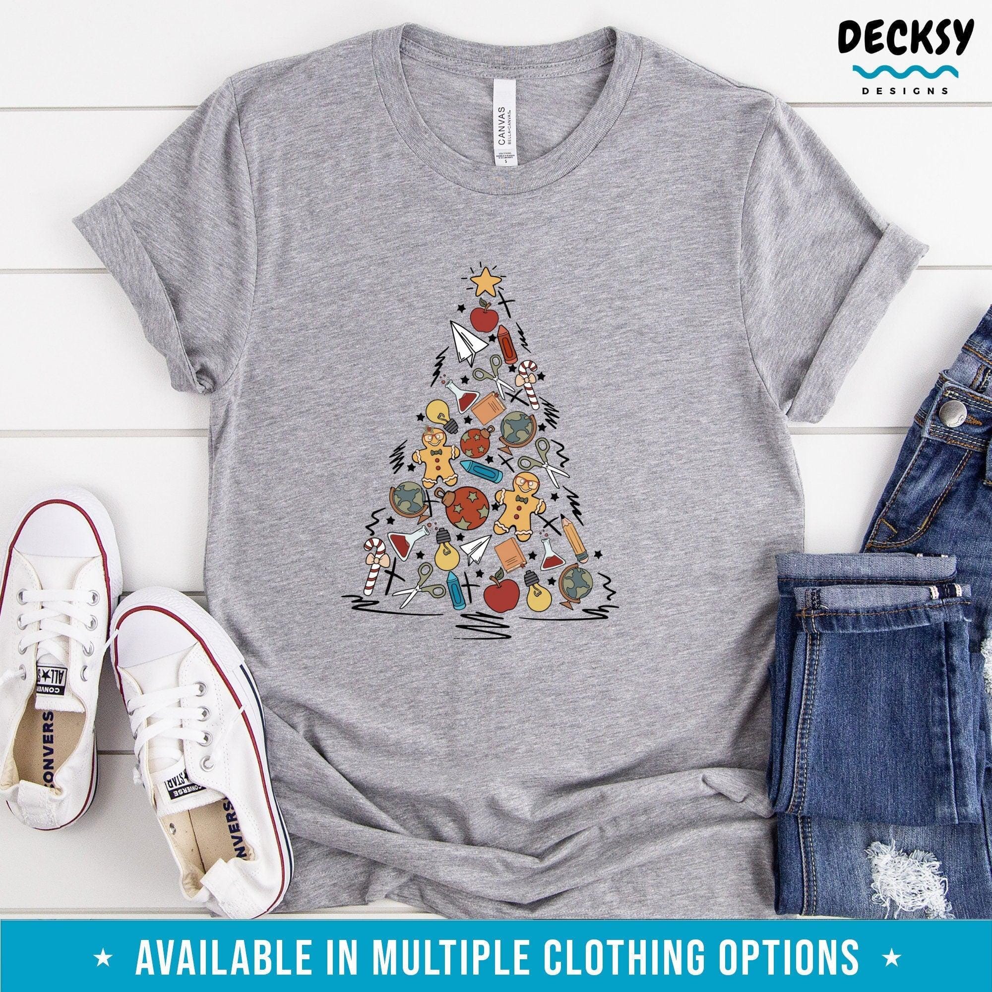 Teacher Christmas Tree Shirt, Gift for School Teacher-Clothing:Gender-Neutral Adult Clothing:Tops & Tees:T-shirts:Graphic Tees-DecksyDesigns