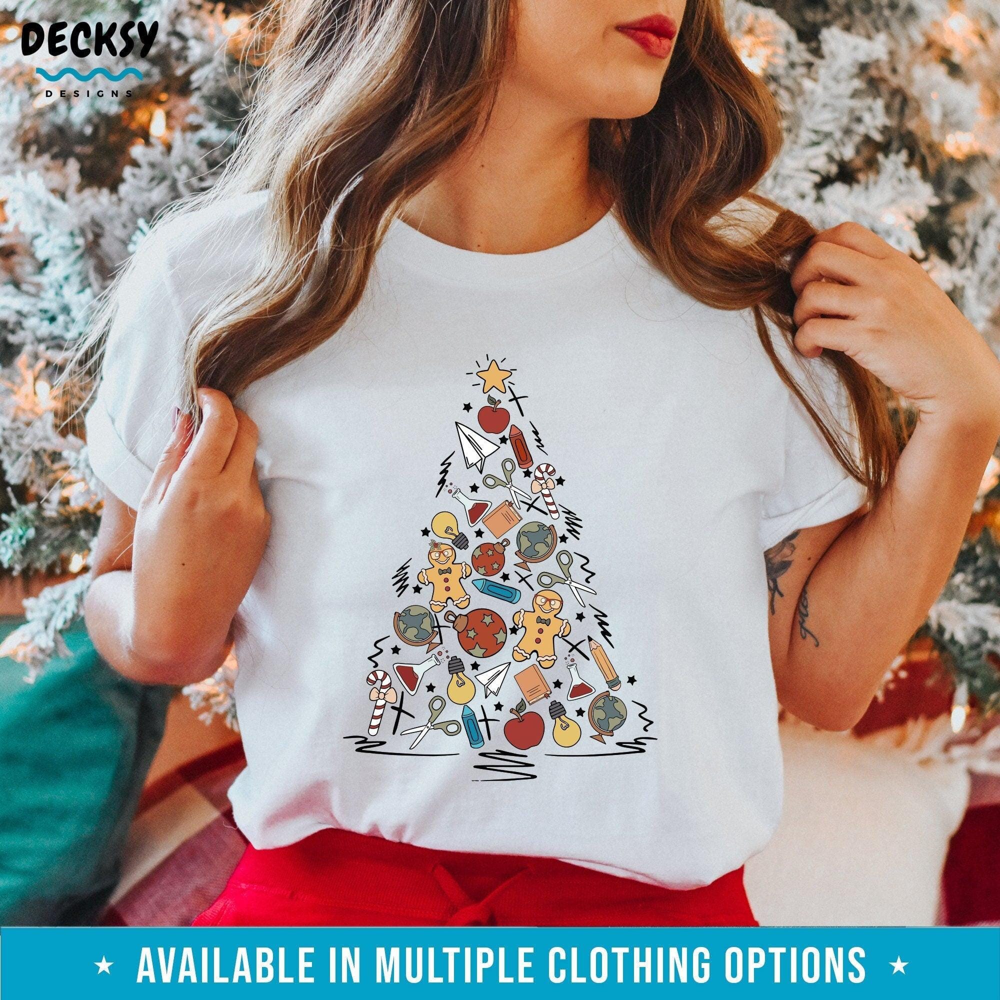 Teacher Christmas Tree Shirt, Gift for School Teacher-Clothing:Gender-Neutral Adult Clothing:Tops & Tees:T-shirts:Graphic Tees-DecksyDesigns