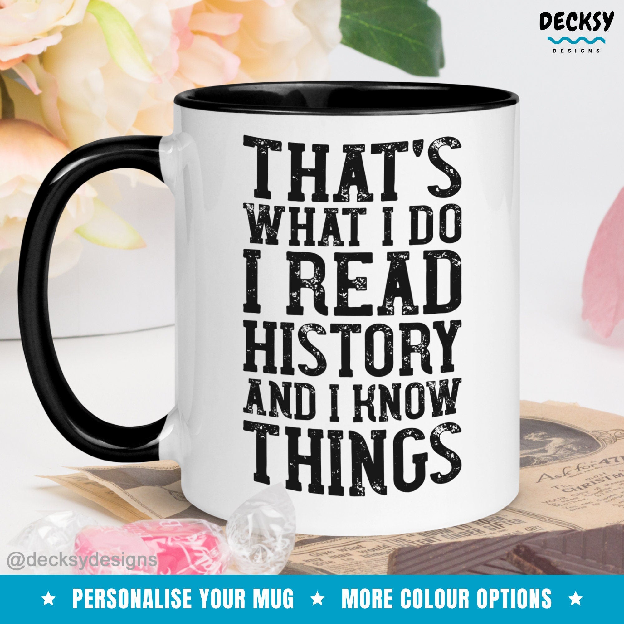History Coffee Mug, History Buff Gift, History Nerd Mug Mugs by DecksyDesigns