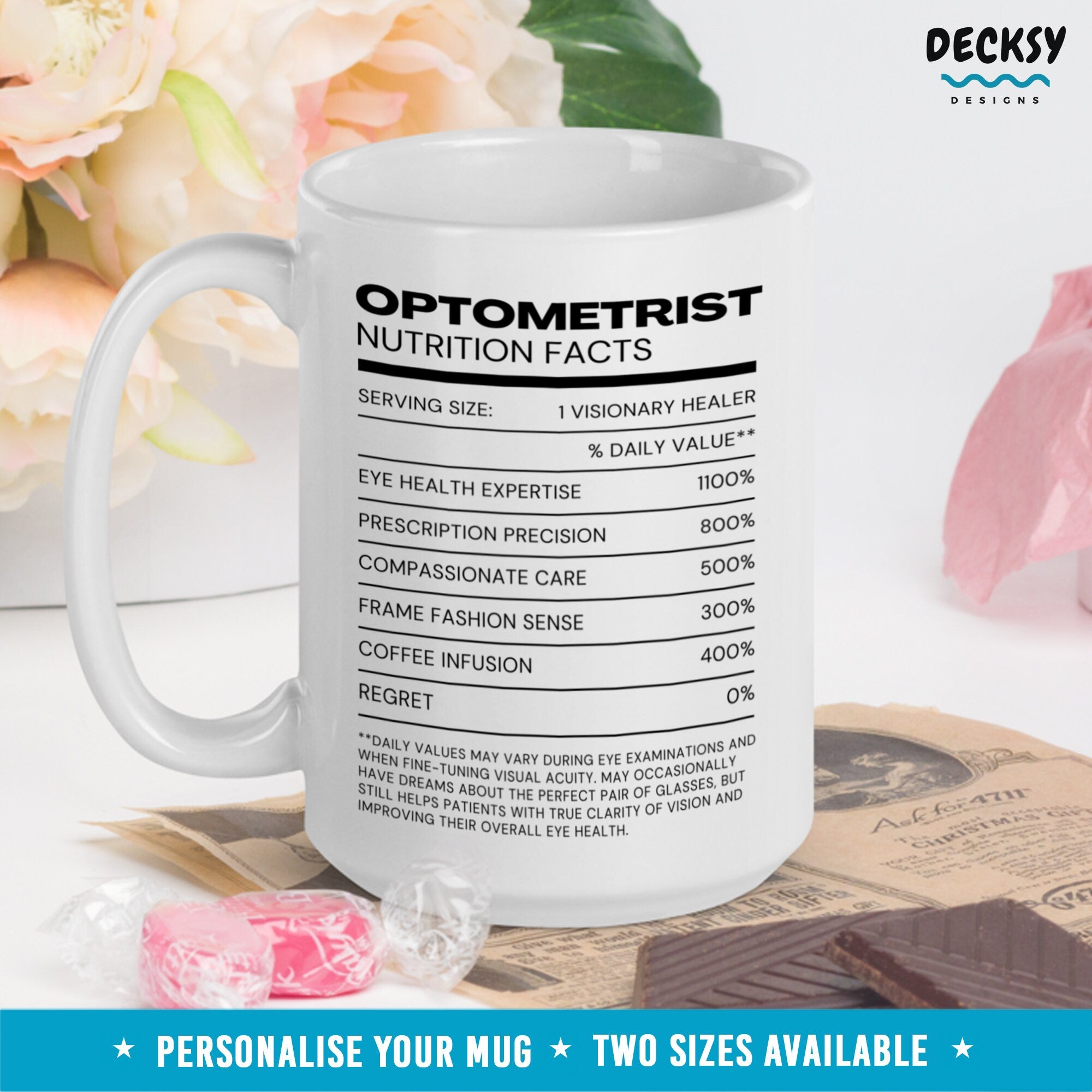 Optometrist Nutrition Facts Mug, Optometry Student Gift, Custom Gift For Eye Doctor, Ophthalmology Gift For Optician, Ophthalmic Tech Gift Mugs by DecksyDesigns