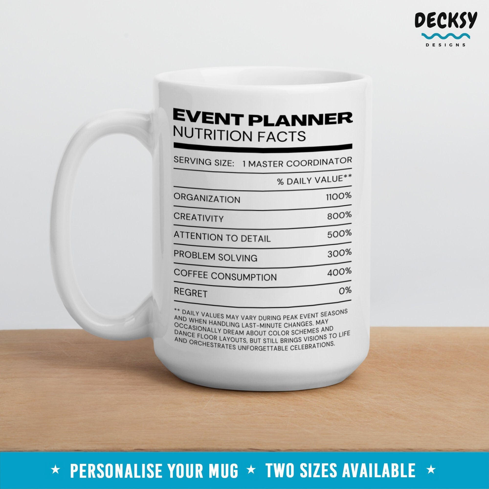 Event Planner Mug, Custom Wedding Planner Gift, Best Event Planner, Thank You Gift, Event Coordinator, Party Planner Mug, Nutrition Fact Mug Mugs by DecksyDesigns