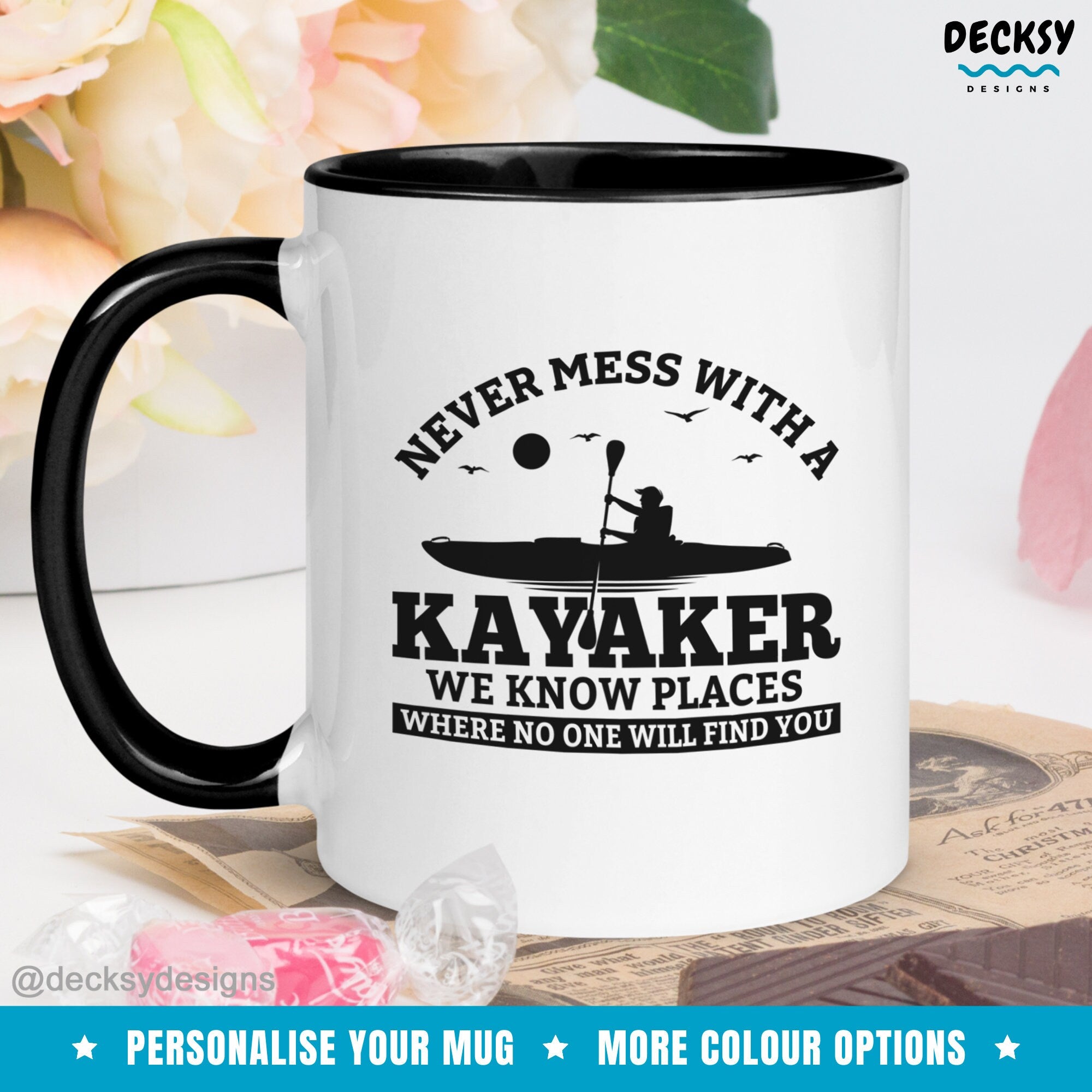 Kayak Coffee Mug, Funny Gift For Paddler, Custom Kayaking Lover Gift, Personalised Adventurer Nature Mug, River Canoe Kayak Paddling Gift Mugs by DecksyDesigns