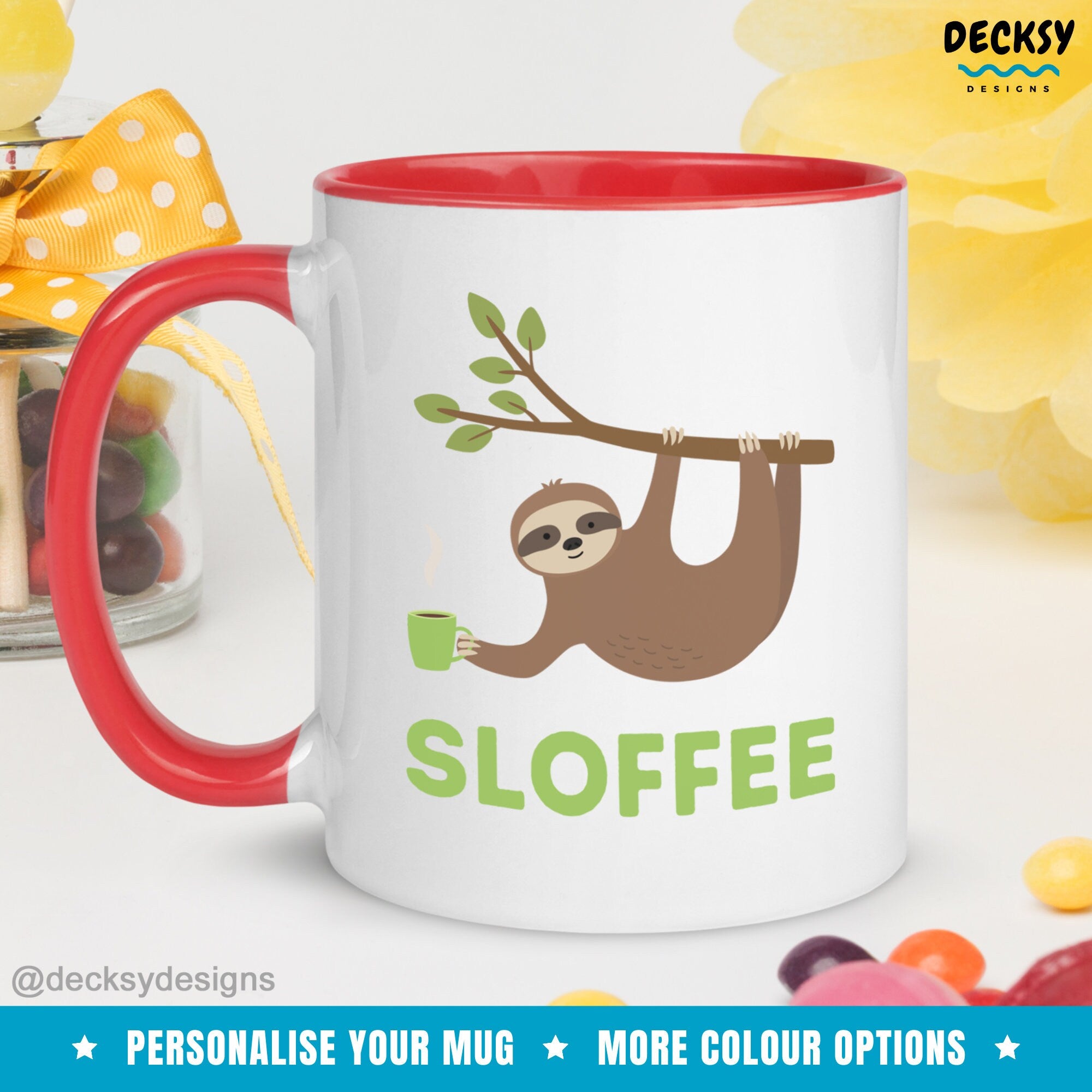 Sloth Coffee Mug, Custom Gift For Sloth Lover, Funny Sloth Mug, Cute Sloth Gift For Her, Lazy Sloth Mug, Personalised Sloth Birthday Gift Mugs by DecksyDesigns