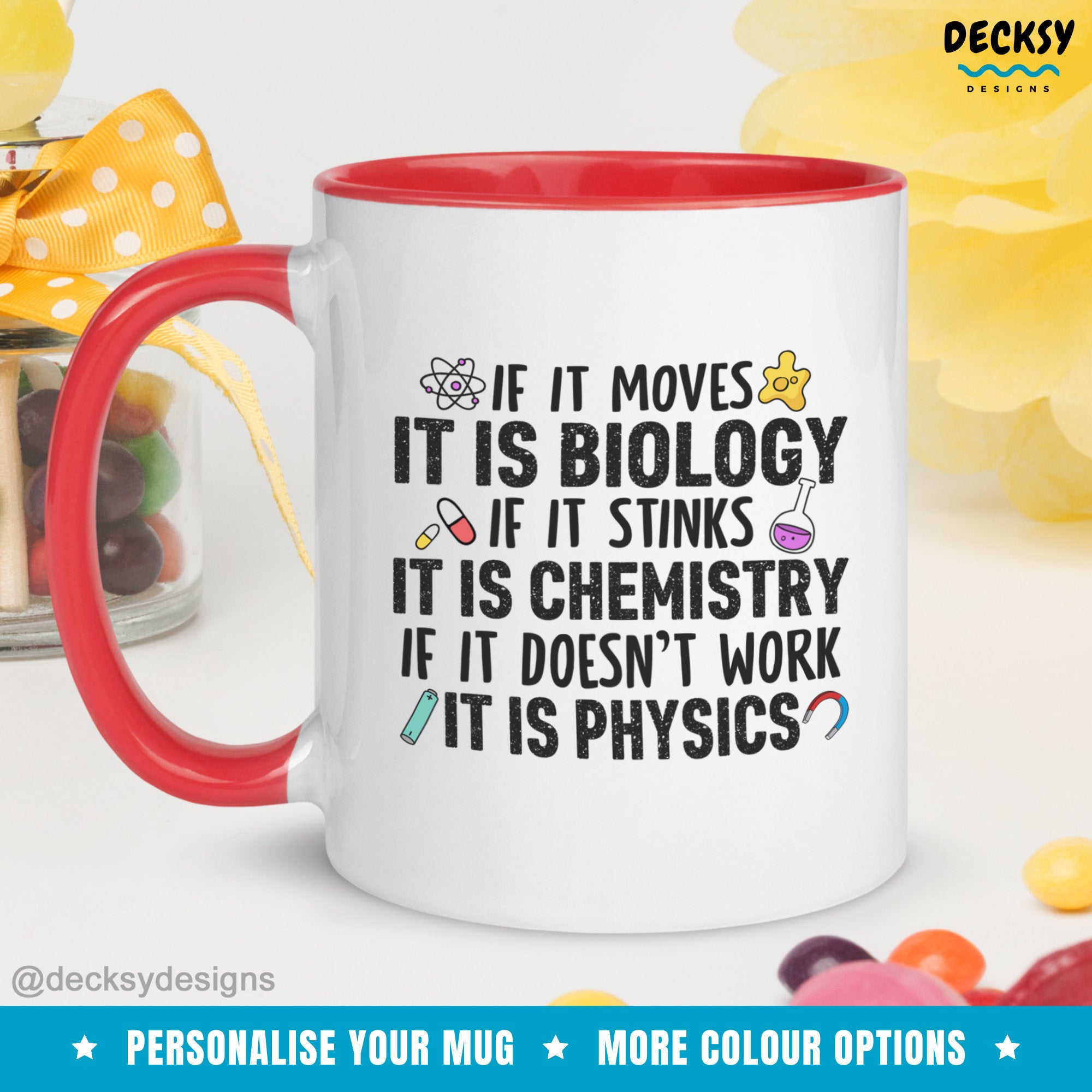 Funny Science Coffee Mug, Personalised Scientist Gift, School Physics Teacher Gift, Chemistry Teacher Cup, Biology Teacher Gift From Student Mugs by DecksyDesigns