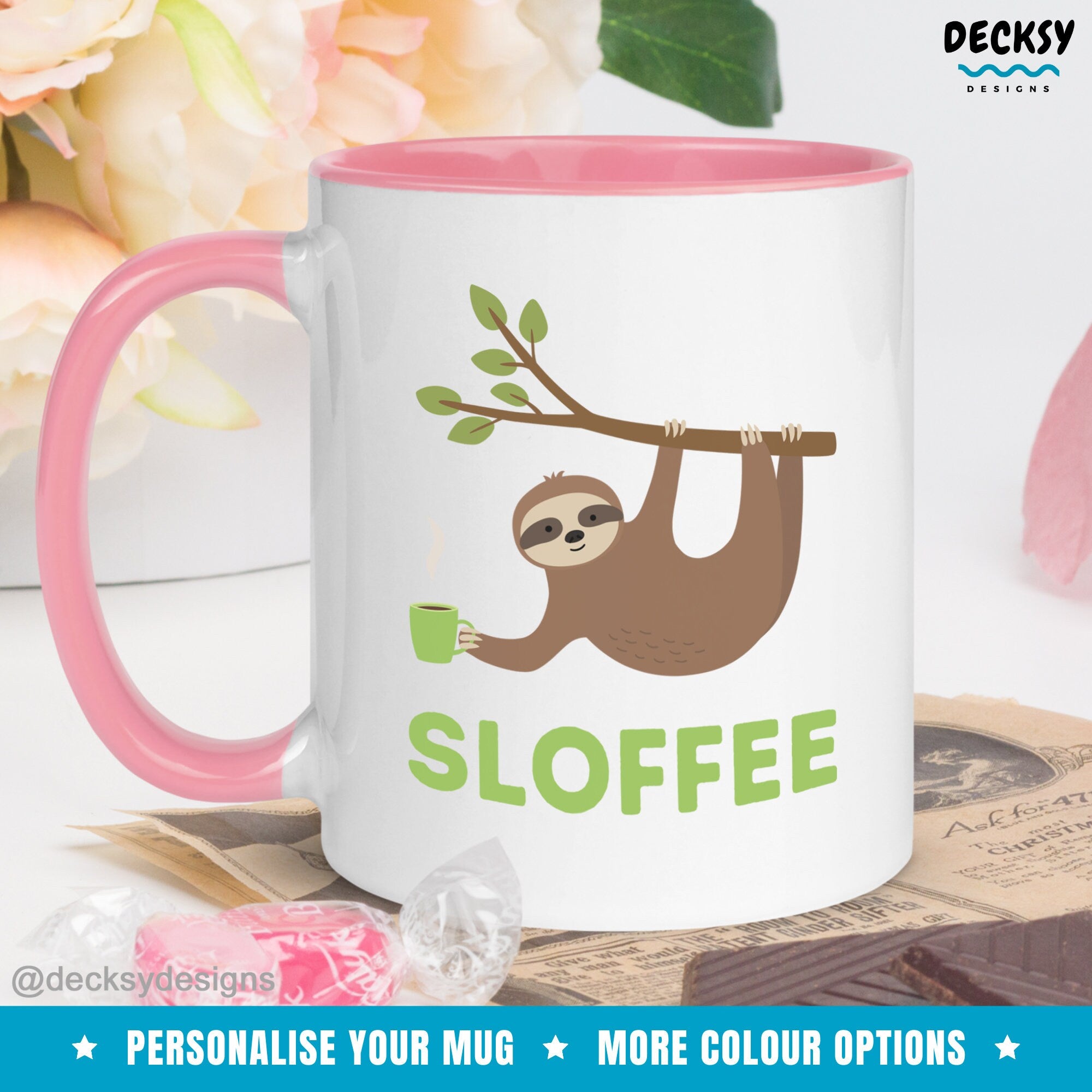 Sloth Coffee Mug, Custom Gift For Sloth Lover, Funny Sloth Mug, Cute Sloth Gift For Her, Lazy Sloth Mug, Personalised Sloth Birthday Gift Mugs by DecksyDesigns