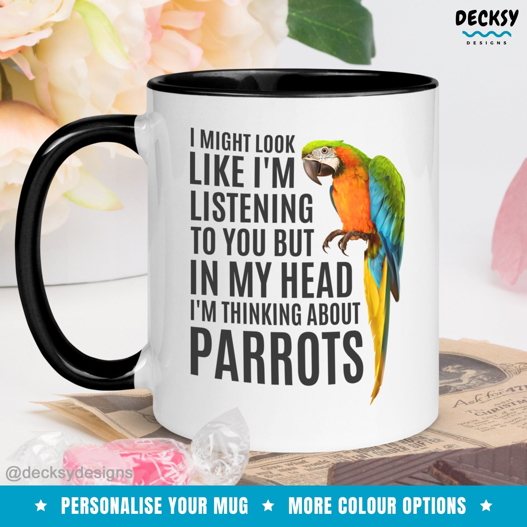 Parrot Coffee Mug, Parrot Owner Gifts, Custom Pet Parrot Mug, Bird Lover Gift, Personalised Gift for Parrot Owner, Funny Parrot Mom Mug Mugs by DecksyDesigns