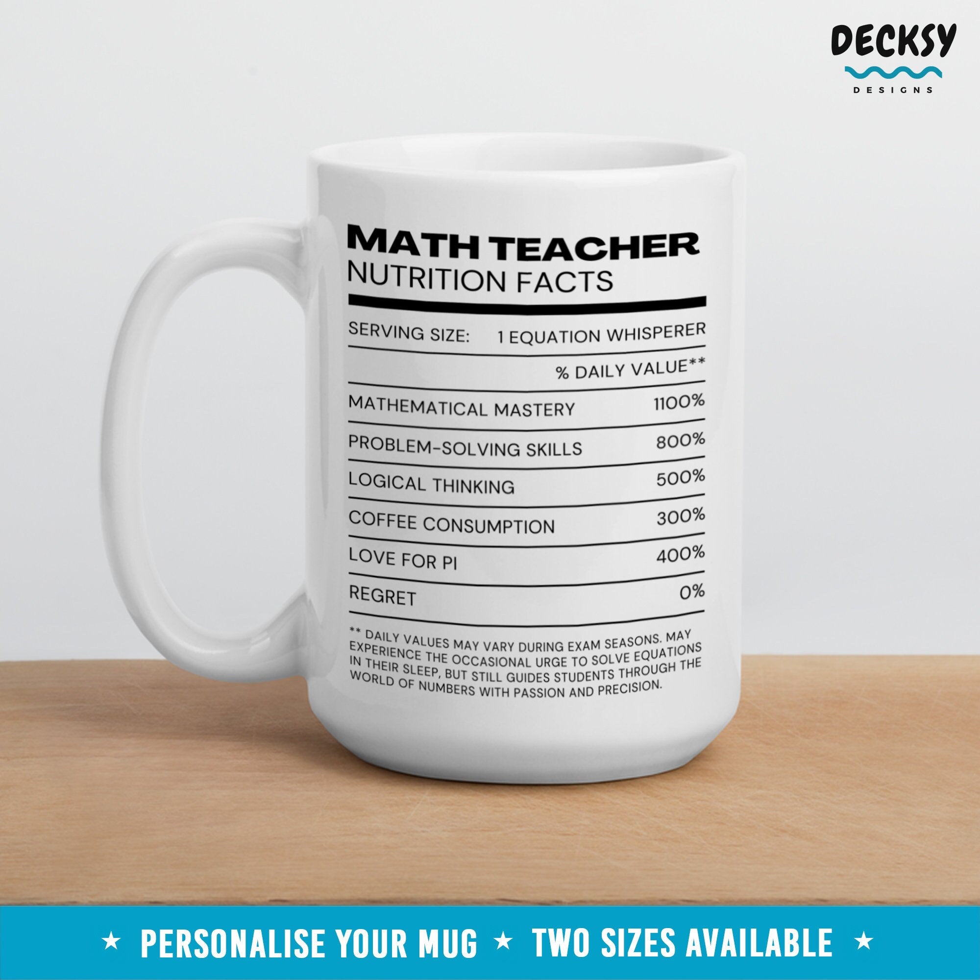 Math Teacher Mug, Personalised Gift, Nutritional Facts Mathematics Teacher, Mathematician Appreciation, End Of Term Teaching Assistant Gift Mugs by DecksyDesigns