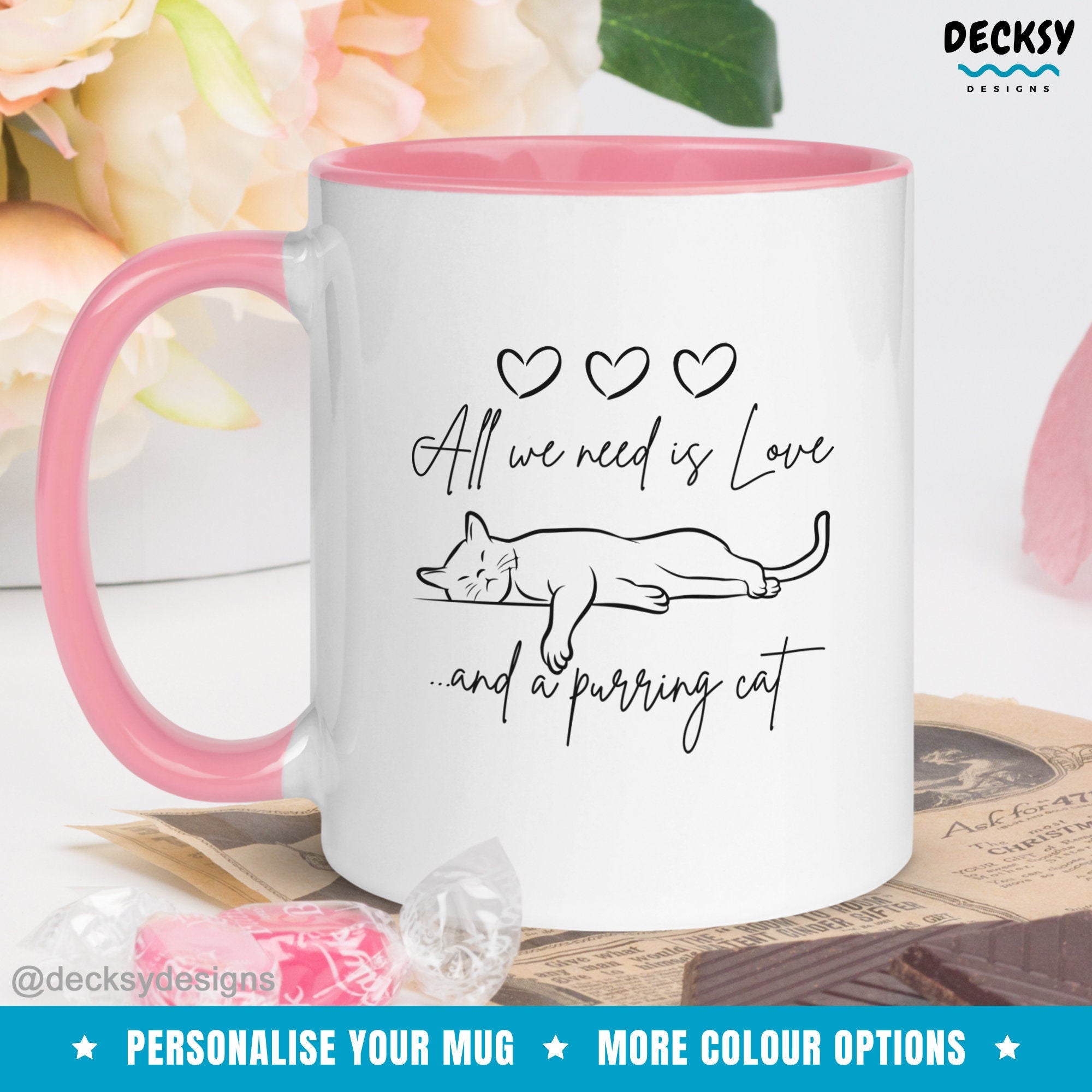 Custom Cat Mom Gift, Personalized Cat Mug, Cat Valentine Gift, Gift For Cat Lover, Cat Mama Mug, Cat Hearts Mug, Gift for Cat Owner Friend Mugs by DecksyDesigns