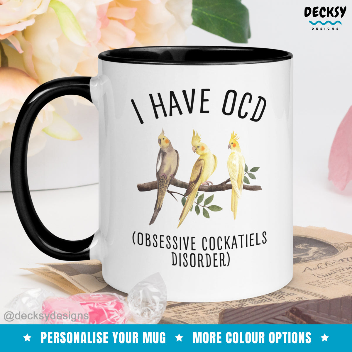 Cockatiel Mug, Funny Bird Gift, Personalised Cockatiel Owner Mug
