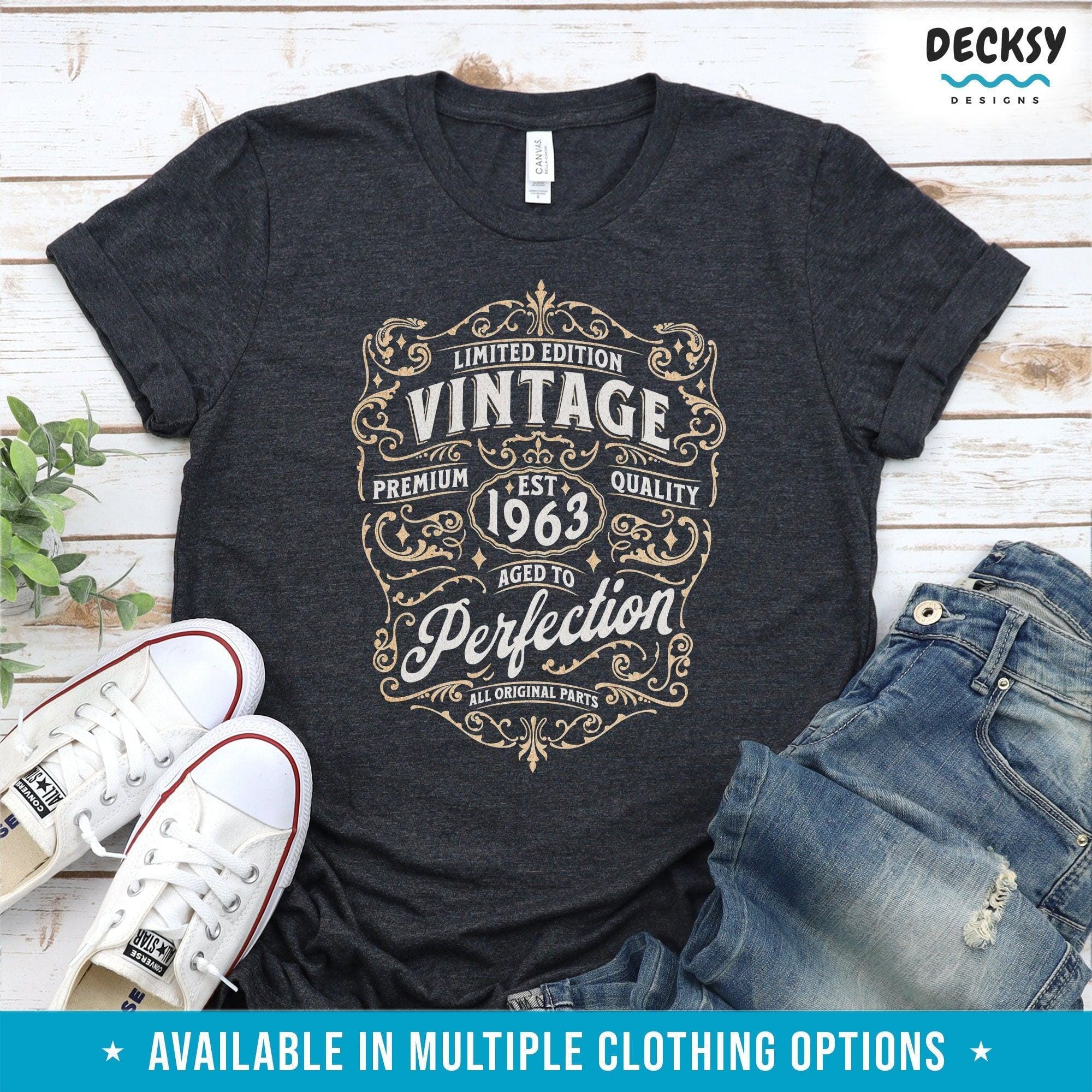 60th Birthday T-Shirt Gift, Vintage 1963 Aged To Perfection Tee-Clothing:Gender-Neutral Adult Clothing:Tops & Tees:T-shirts:Graphic Tees-DecksyDesigns