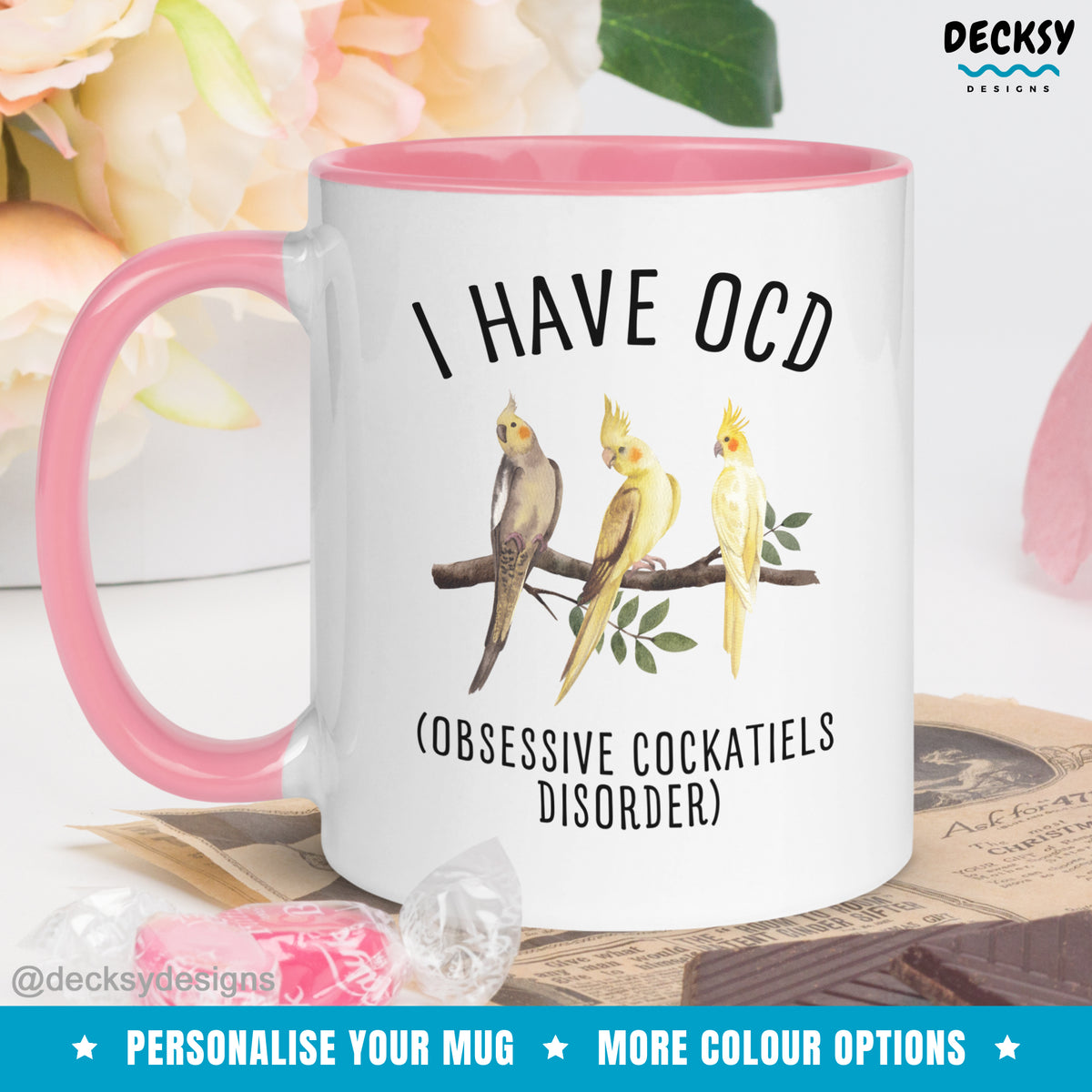 Cockatiel Mug, Funny Bird Gift, Personalised Cockatiel Owner Mug