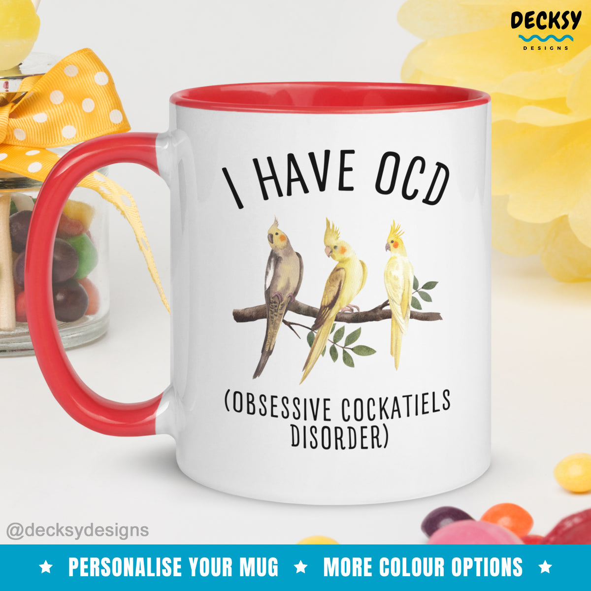 Cockatiel Mug, Funny Bird Gift, Personalised Cockatiel Owner Mug