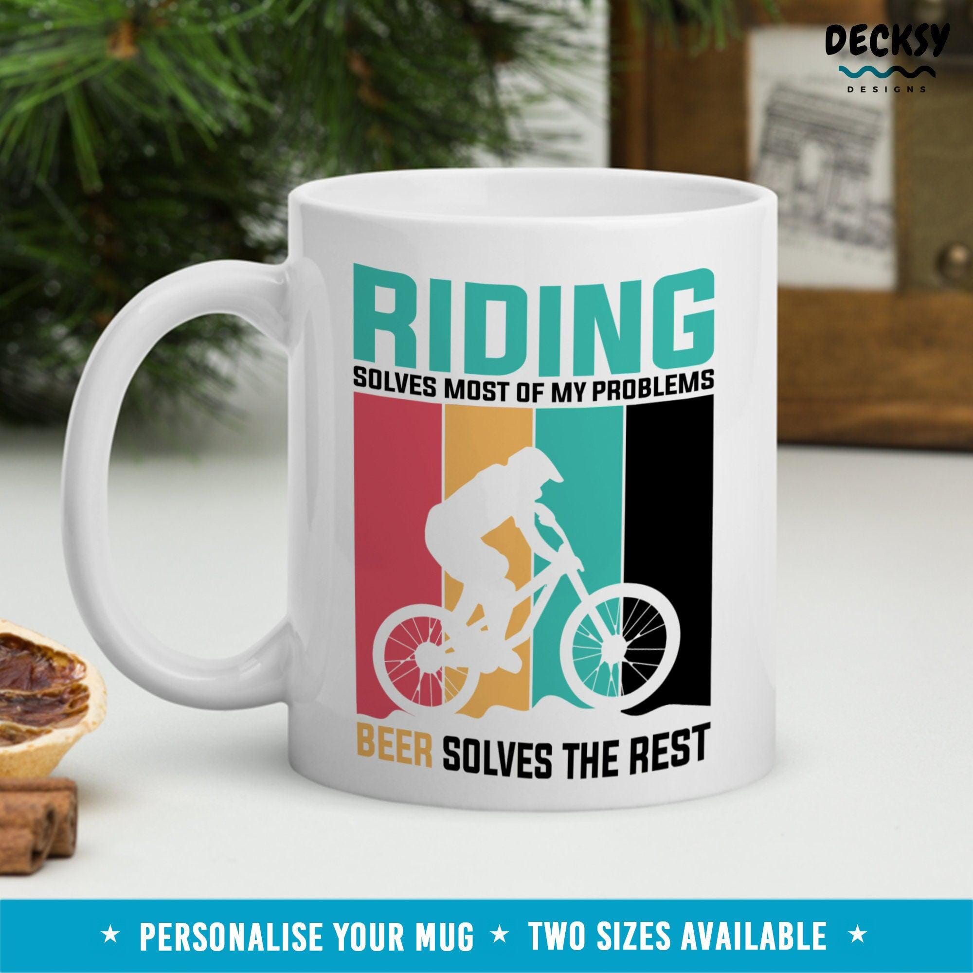 Bicycle Coffee Mug, Funny Riding Gifts-Home & Living:Kitchen & Dining:Drink & Barware:Drinkware:Mugs-DecksyDesigns-White Mug 11 oz-NO PERSONALISATION-DecksyDesigns