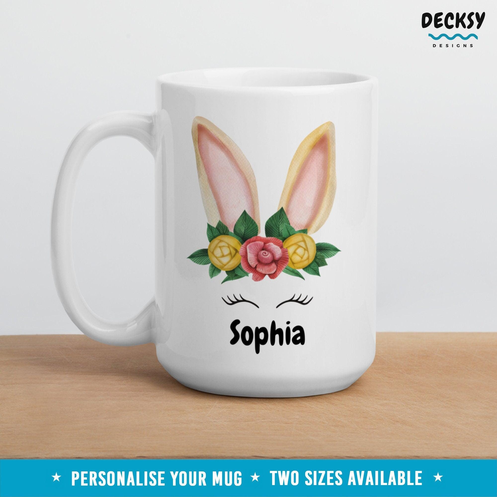 Custom Easter Name Mug Gift, Easter Bunny Mug-Home & Living:Kitchen & Dining:Drink & Barware:Drinkware:Mugs-DecksyDesigns-White Mug 11 oz-Font #1-DecksyDesigns