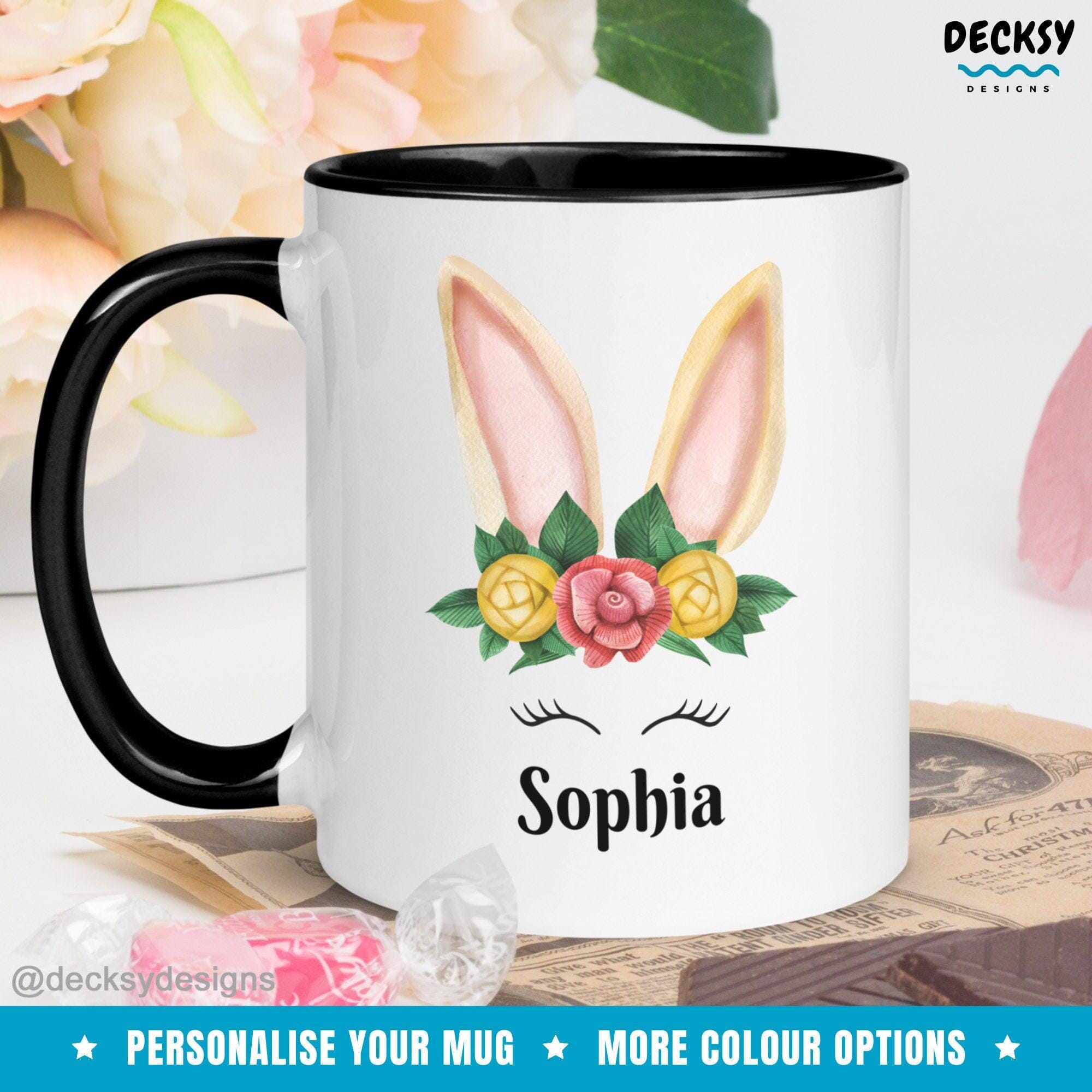 Custom Easter Name Mug Gift, Easter Bunny Mug-Home & Living:Kitchen & Dining:Drink & Barware:Drinkware:Mugs-DecksyDesigns-White Mug 11 oz-Font #1-DecksyDesigns