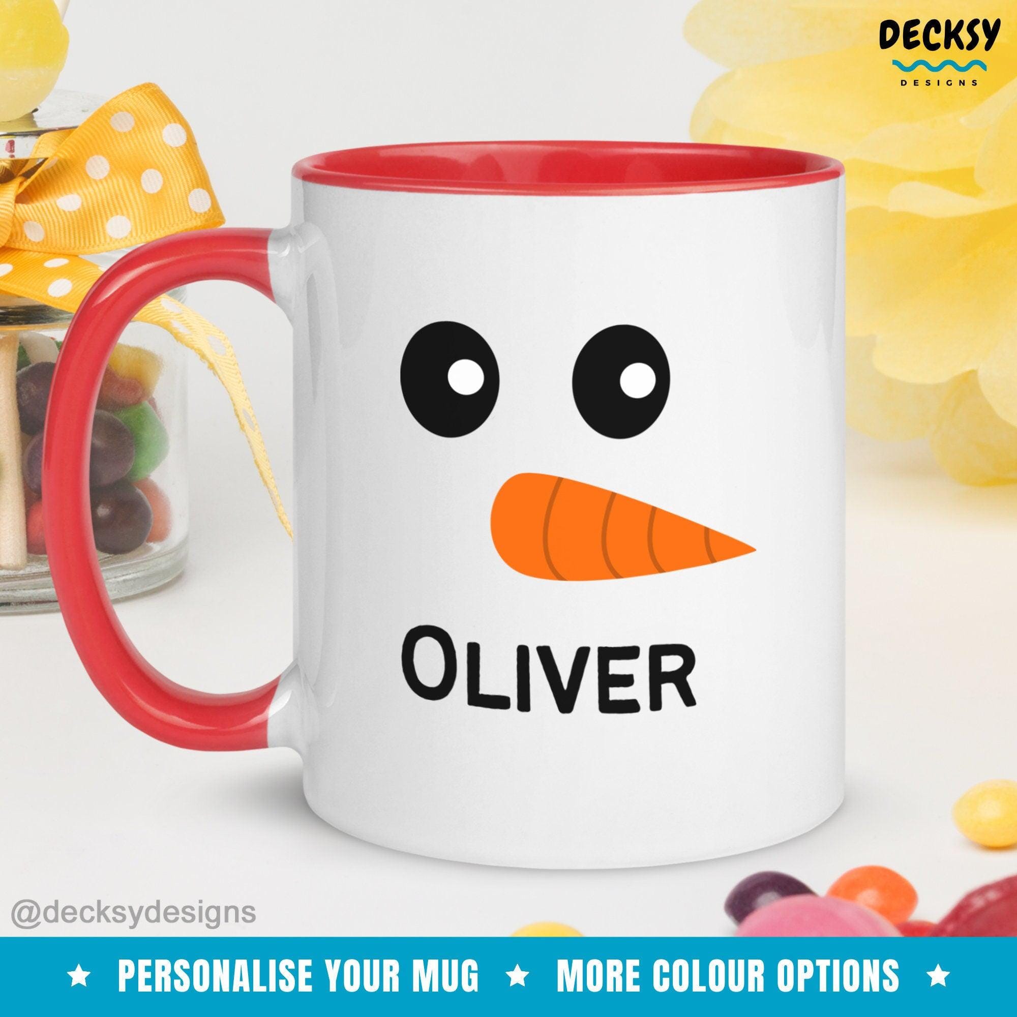 Custom Snowman Face Mug, Personalised Gift-Home & Living:Kitchen & Dining:Drink & Barware:Drinkware:Mugs-DecksyDesigns-White Mug 11 oz-Font #1-DecksyDesigns