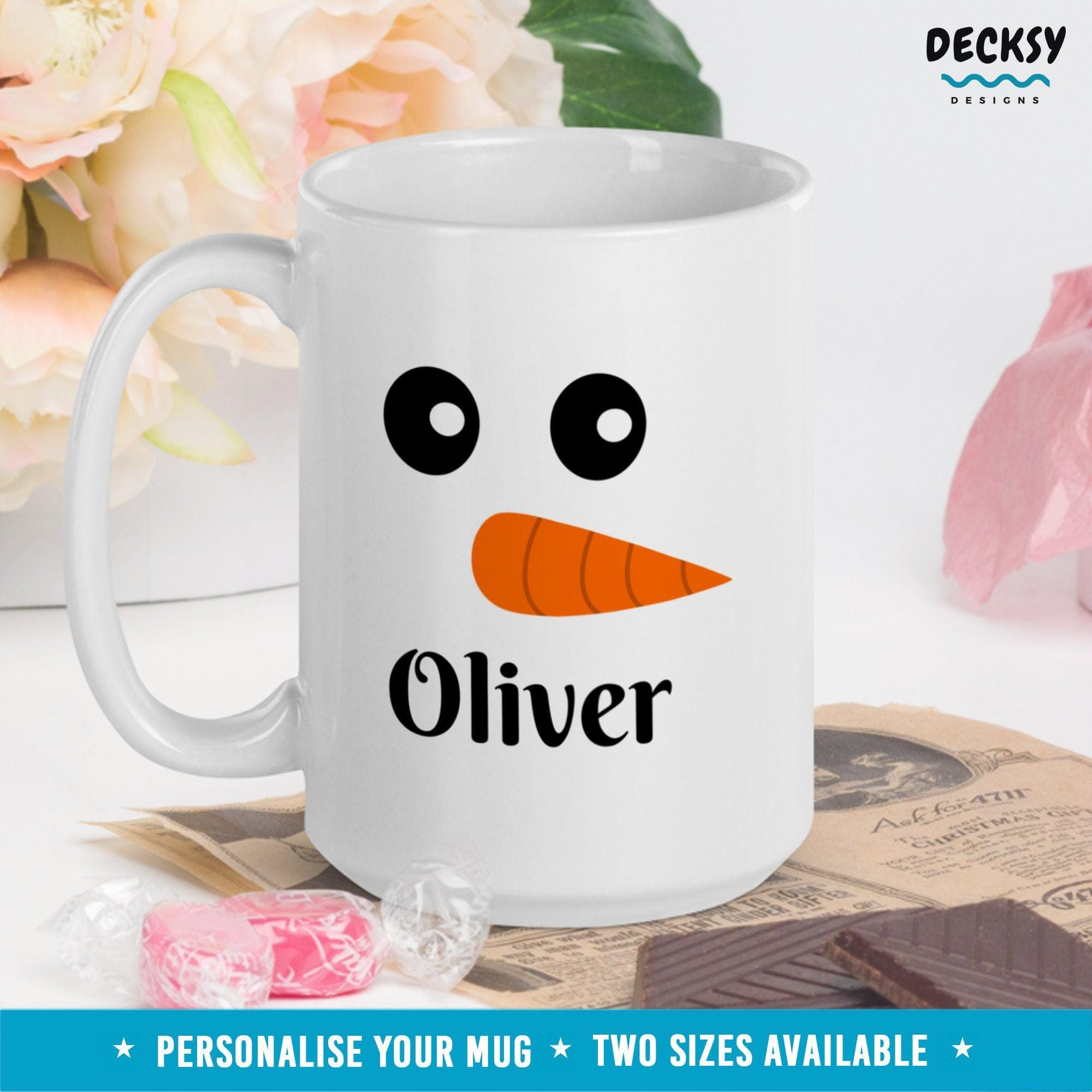 Custom Snowman Face Mug, Personalised Gift-Home & Living:Kitchen & Dining:Drink & Barware:Drinkware:Mugs-DecksyDesigns-White Mug 11 oz-Font #1-DecksyDesigns