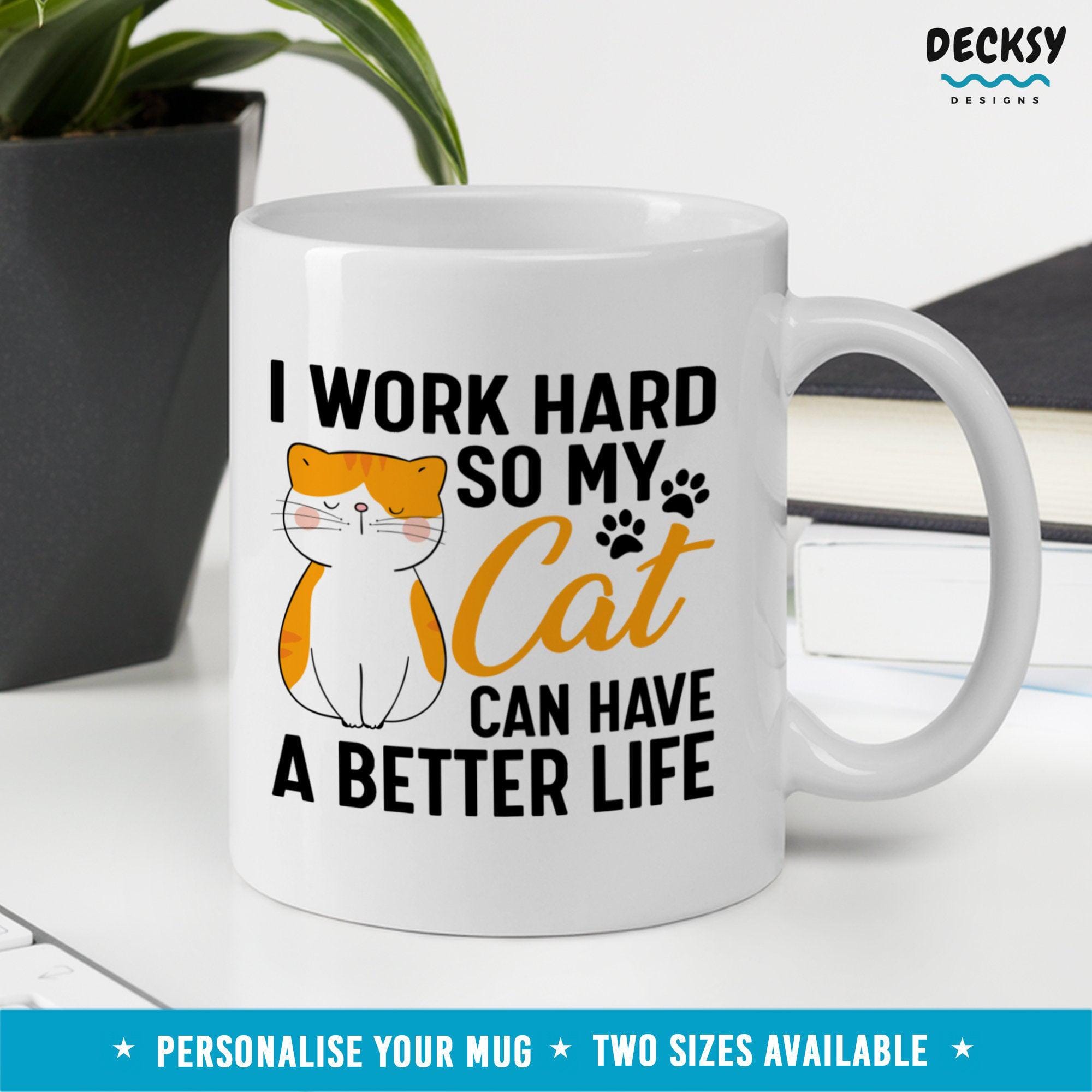 Cute Cat Mug, Cat Lover Gift-Home & Living:Kitchen & Dining:Drink & Barware:Drinkware:Mugs-DecksyDesigns-11 Oz-NO PERSONALISATION-DecksyDesigns