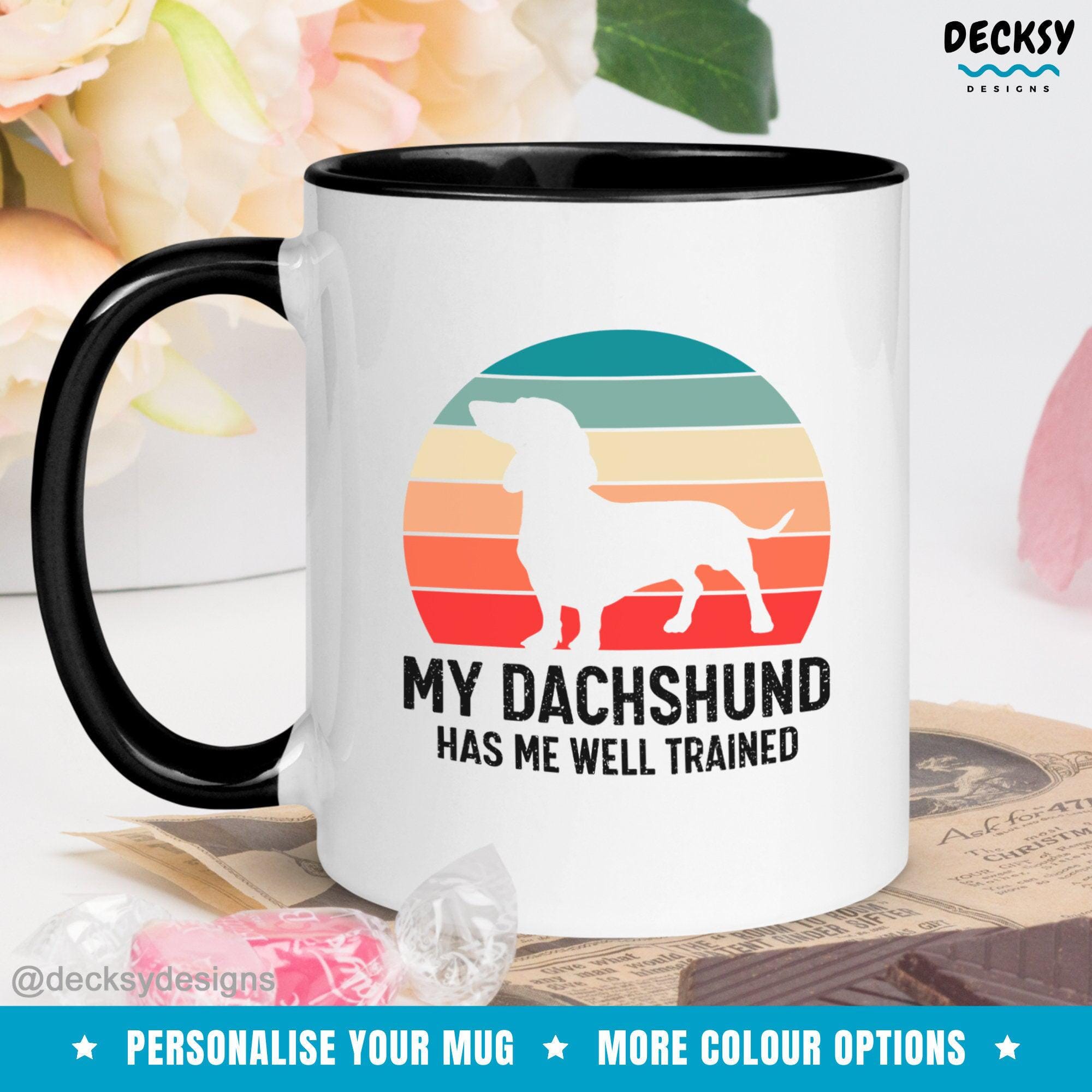 Dachshund Mug, Gift For Sausage Dog Owner-Home & Living:Kitchen & Dining:Drink & Barware:Drinkware:Mugs-DecksyDesigns-White Mug 11 oz-NO PERSONALISATION-DecksyDesigns