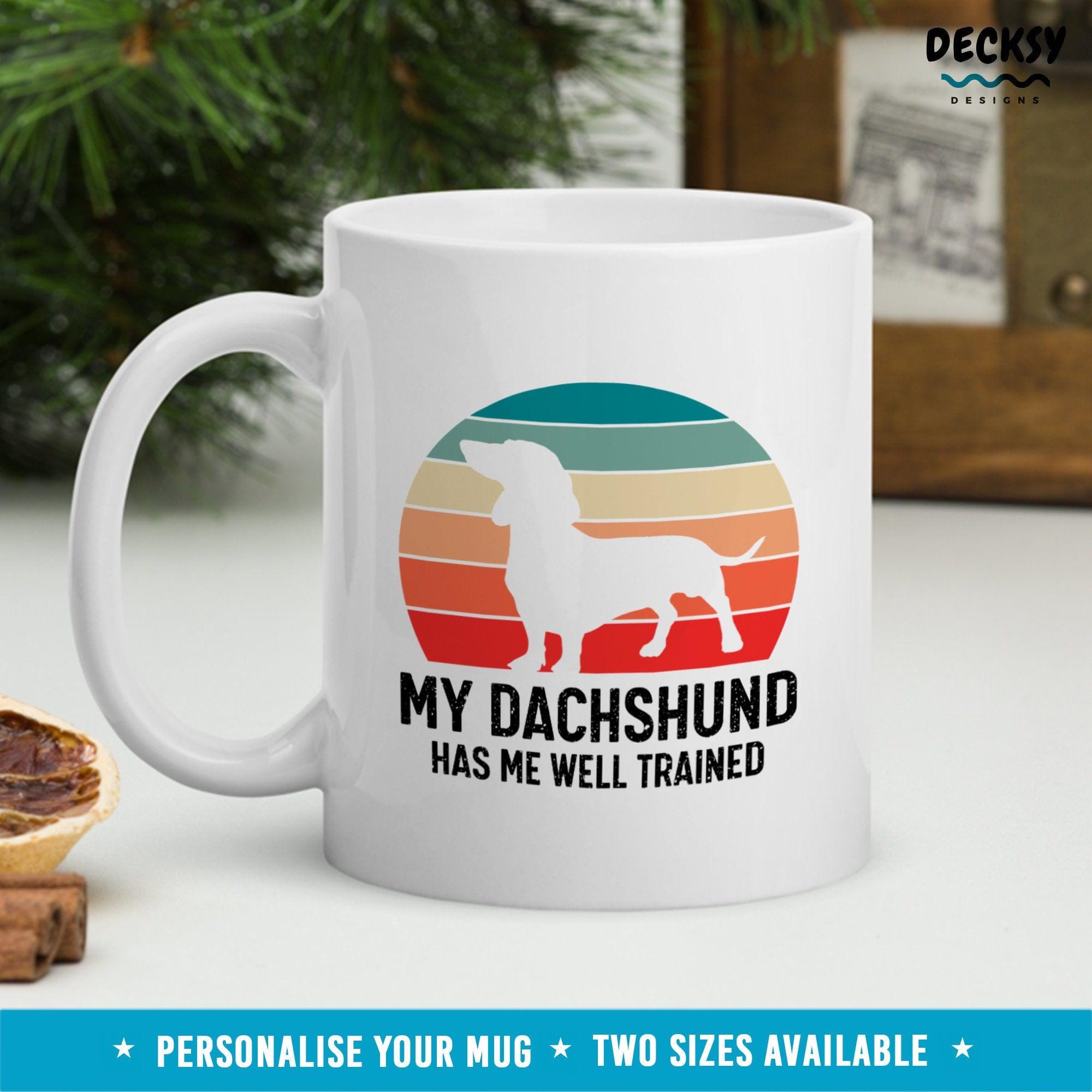 Dachshund Mug, Gift For Sausage Dog Owner-Home & Living:Kitchen & Dining:Drink & Barware:Drinkware:Mugs-DecksyDesigns-White Mug 11 oz-NO PERSONALISATION-DecksyDesigns