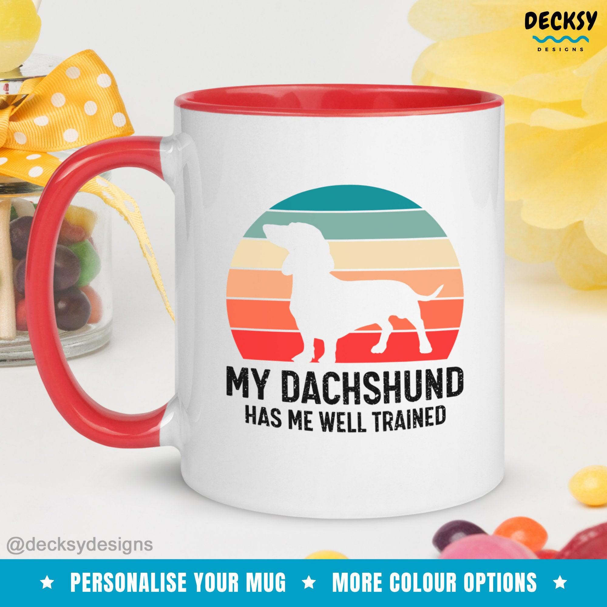 Dachshund Mug, Gift For Sausage Dog Owner-Home & Living:Kitchen & Dining:Drink & Barware:Drinkware:Mugs-DecksyDesigns-White Mug 11 oz-NO PERSONALISATION-DecksyDesigns