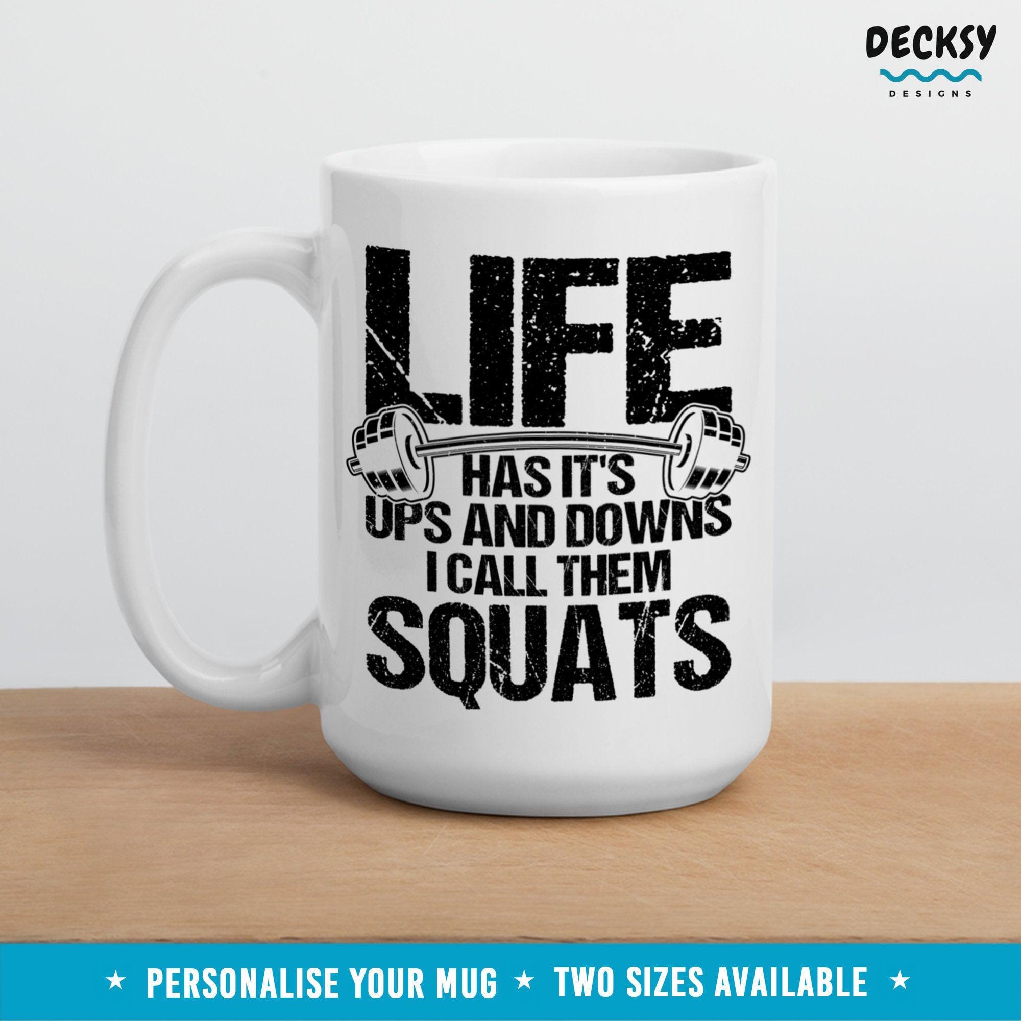 Fitness Mug, Custom Squat Gift-Home & Living:Kitchen & Dining:Drink & Barware:Drinkware:Mugs-DecksyDesigns-11 Oz-NO PERSONALISATION-DecksyDesigns