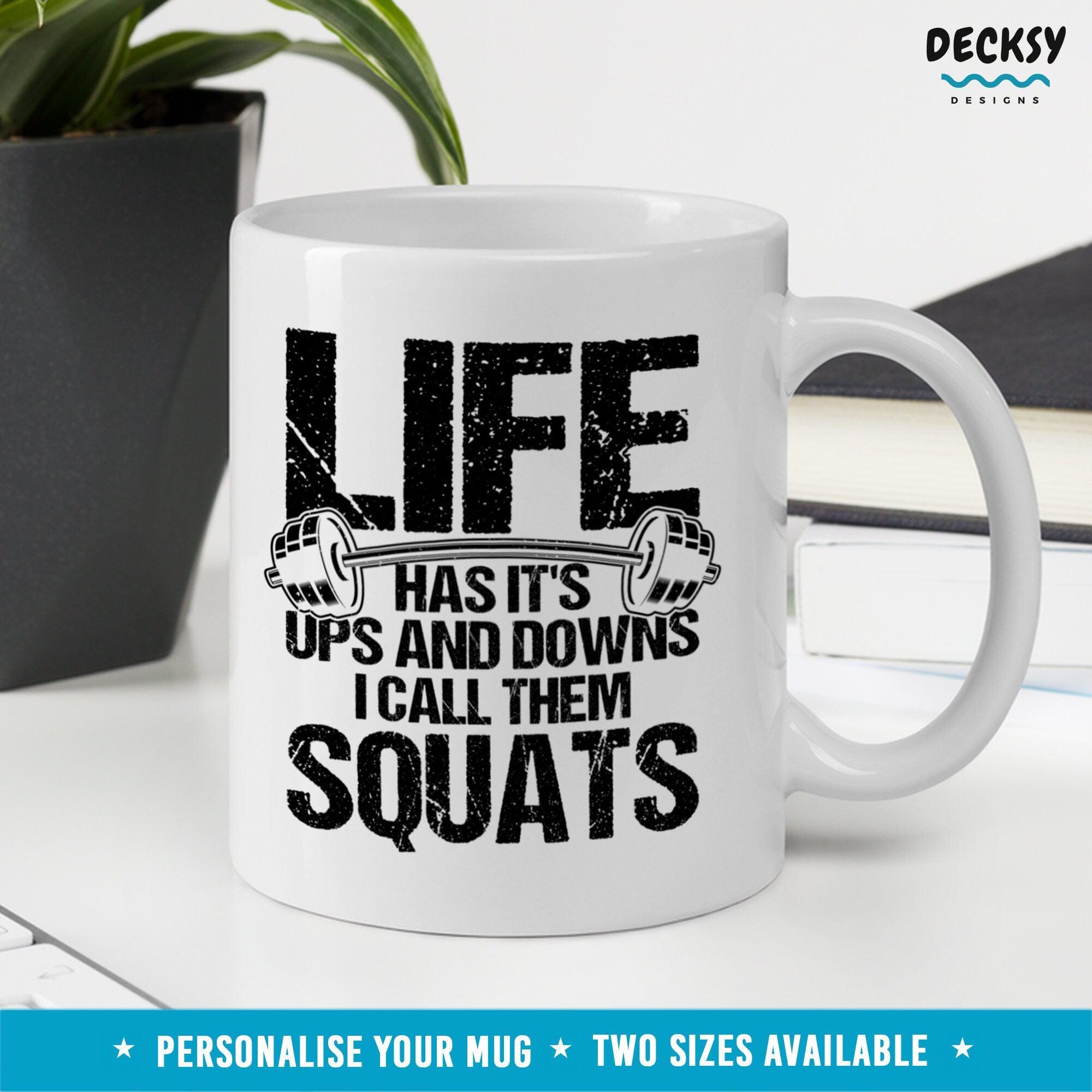 Fitness Mug, Custom Squat Gift-Home & Living:Kitchen & Dining:Drink & Barware:Drinkware:Mugs-DecksyDesigns-11 Oz-NO PERSONALISATION-DecksyDesigns