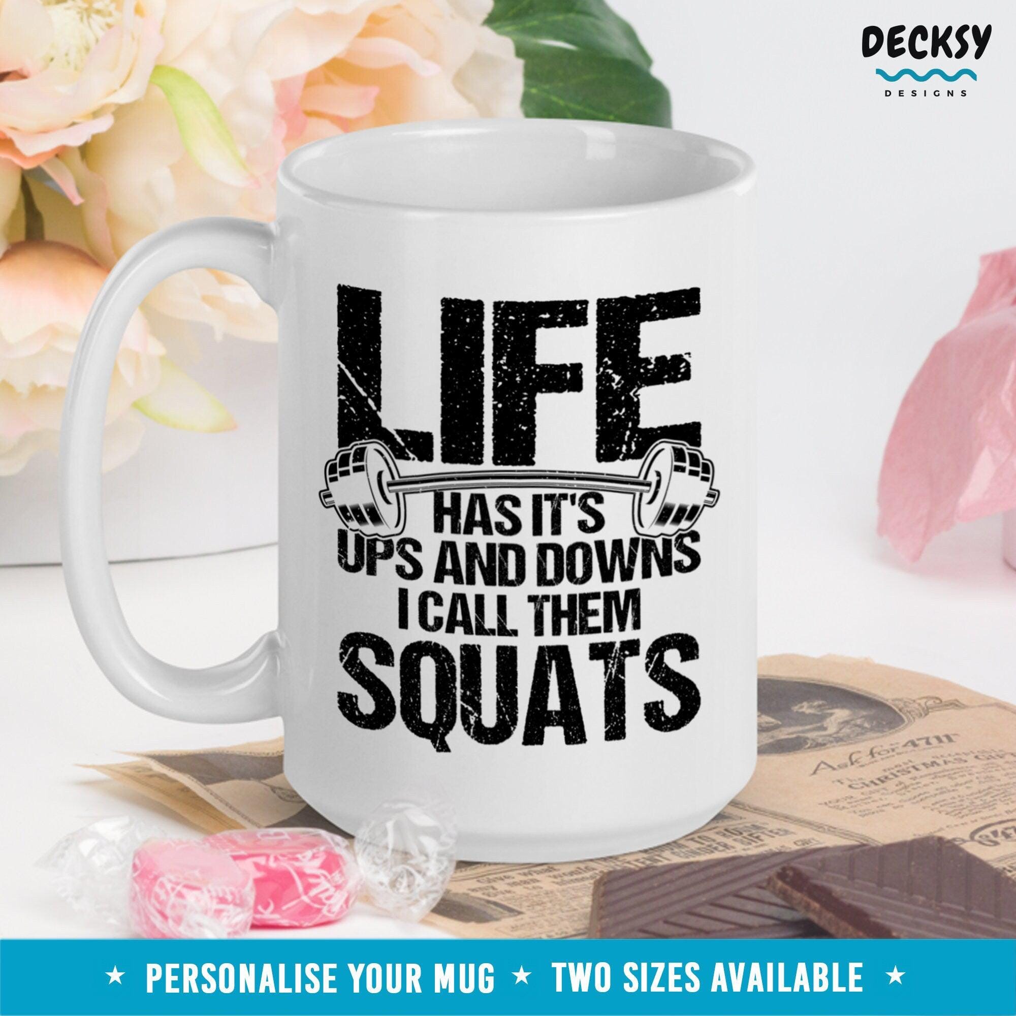 Fitness Mug, Custom Squat Gift-Home & Living:Kitchen & Dining:Drink & Barware:Drinkware:Mugs-DecksyDesigns-11 Oz-NO PERSONALISATION-DecksyDesigns