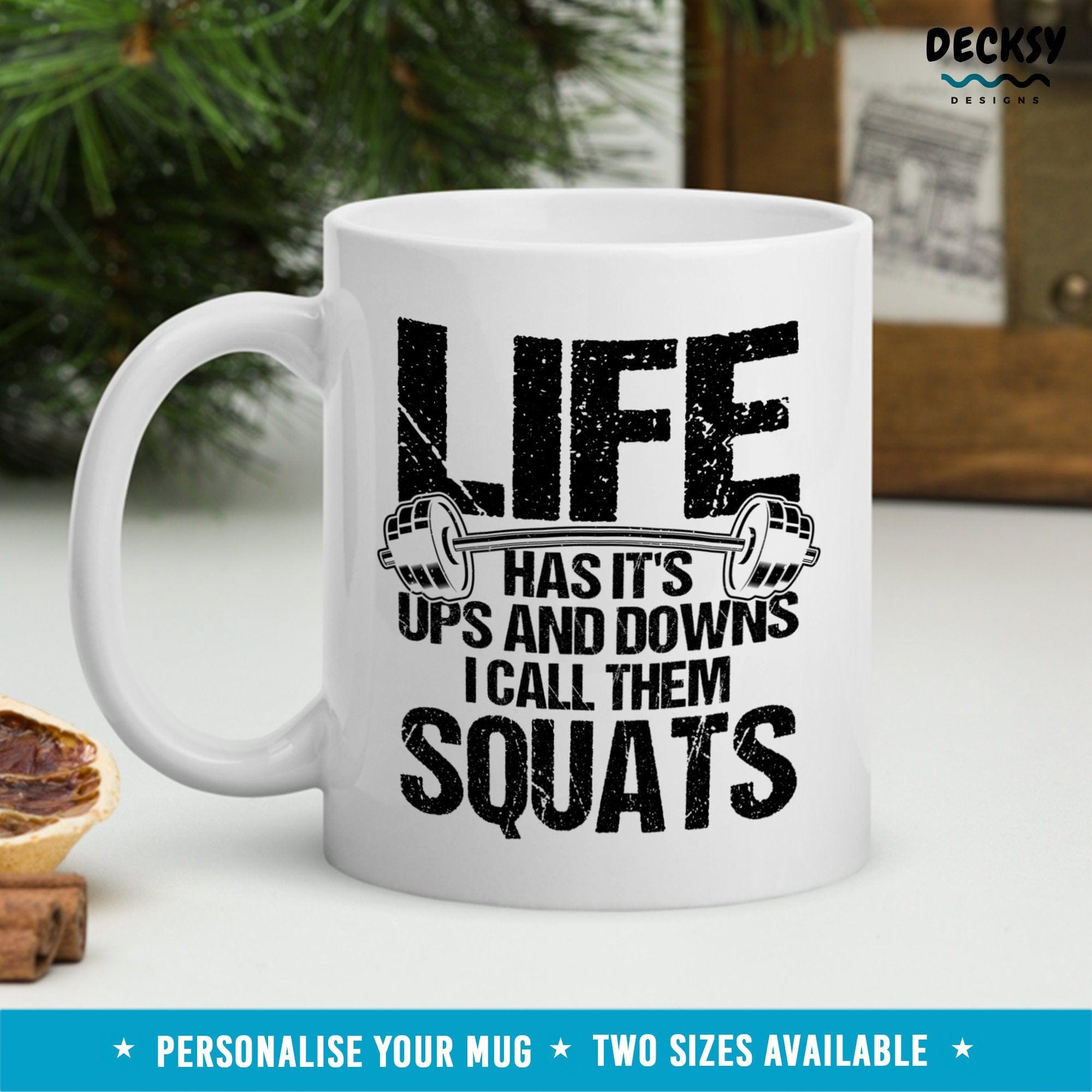 Fitness Mug, Custom Squat Gift-Home & Living:Kitchen & Dining:Drink & Barware:Drinkware:Mugs-DecksyDesigns-11 Oz-NO PERSONALISATION-DecksyDesigns