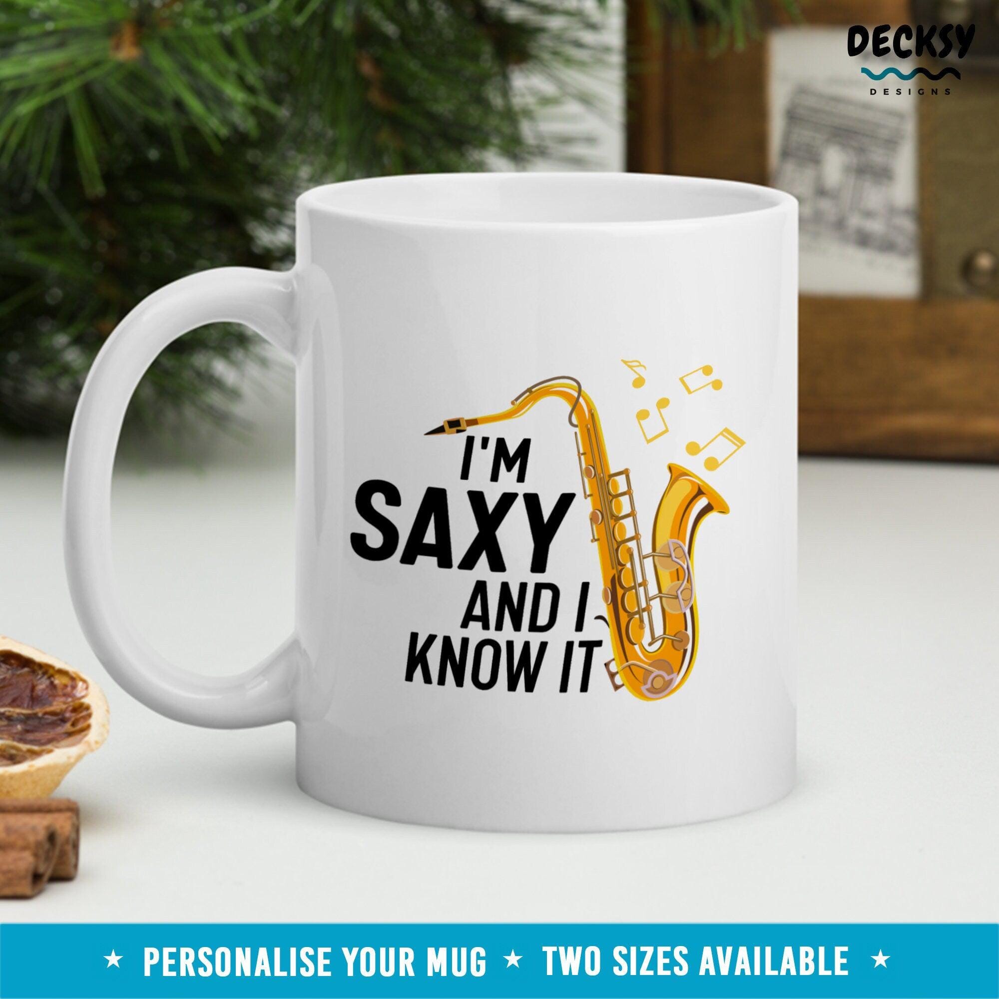 Funny Saxophone Mug, Saxophonist Gift-Home & Living:Kitchen & Dining:Drink & Barware:Drinkware:Mugs-DecksyDesigns-White Mug 11 oz-NO PERSONALISATION-DecksyDesigns