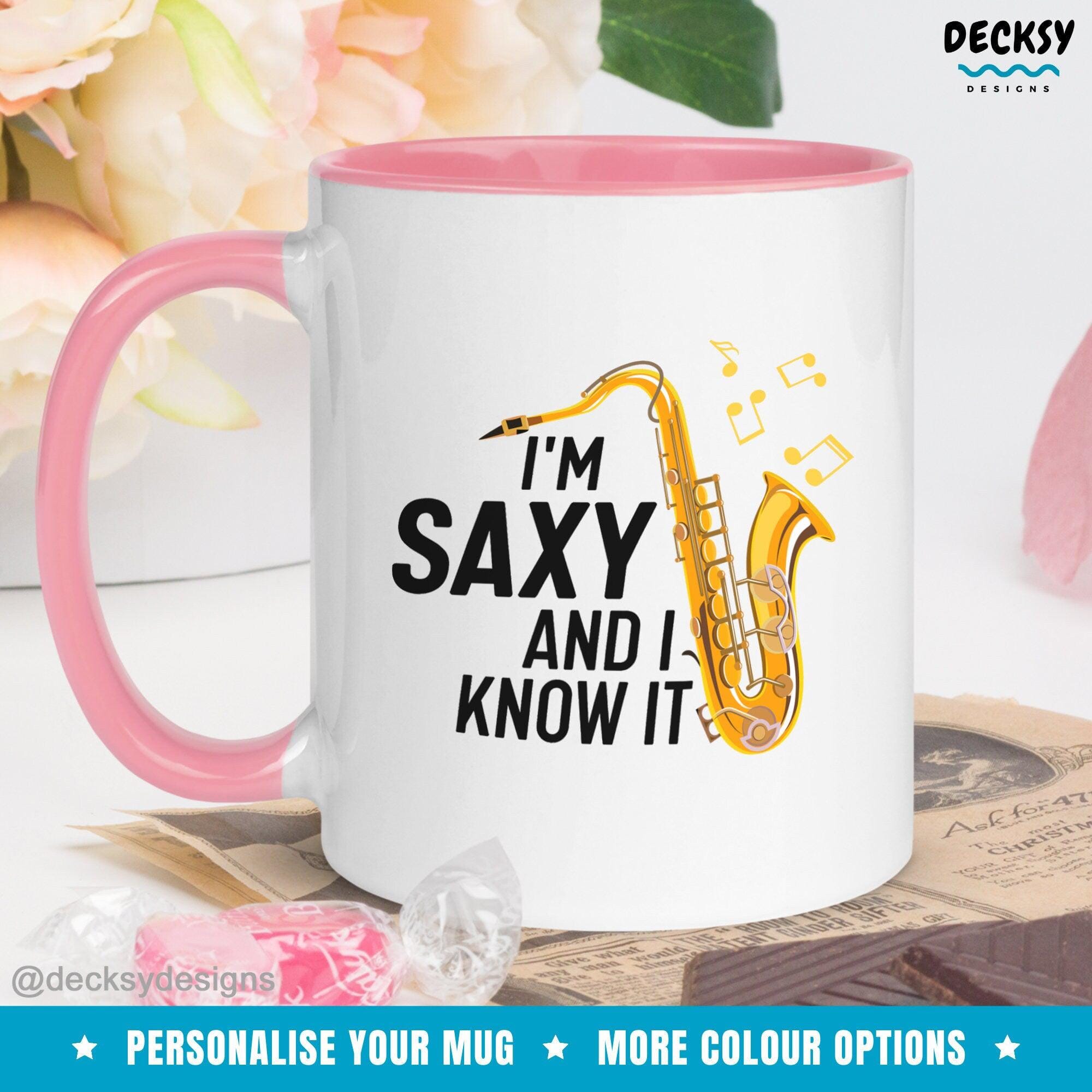 Funny Saxophone Mug, Saxophonist Gift-Home & Living:Kitchen & Dining:Drink & Barware:Drinkware:Mugs-DecksyDesigns-White Mug 11 oz-NO PERSONALISATION-DecksyDesigns