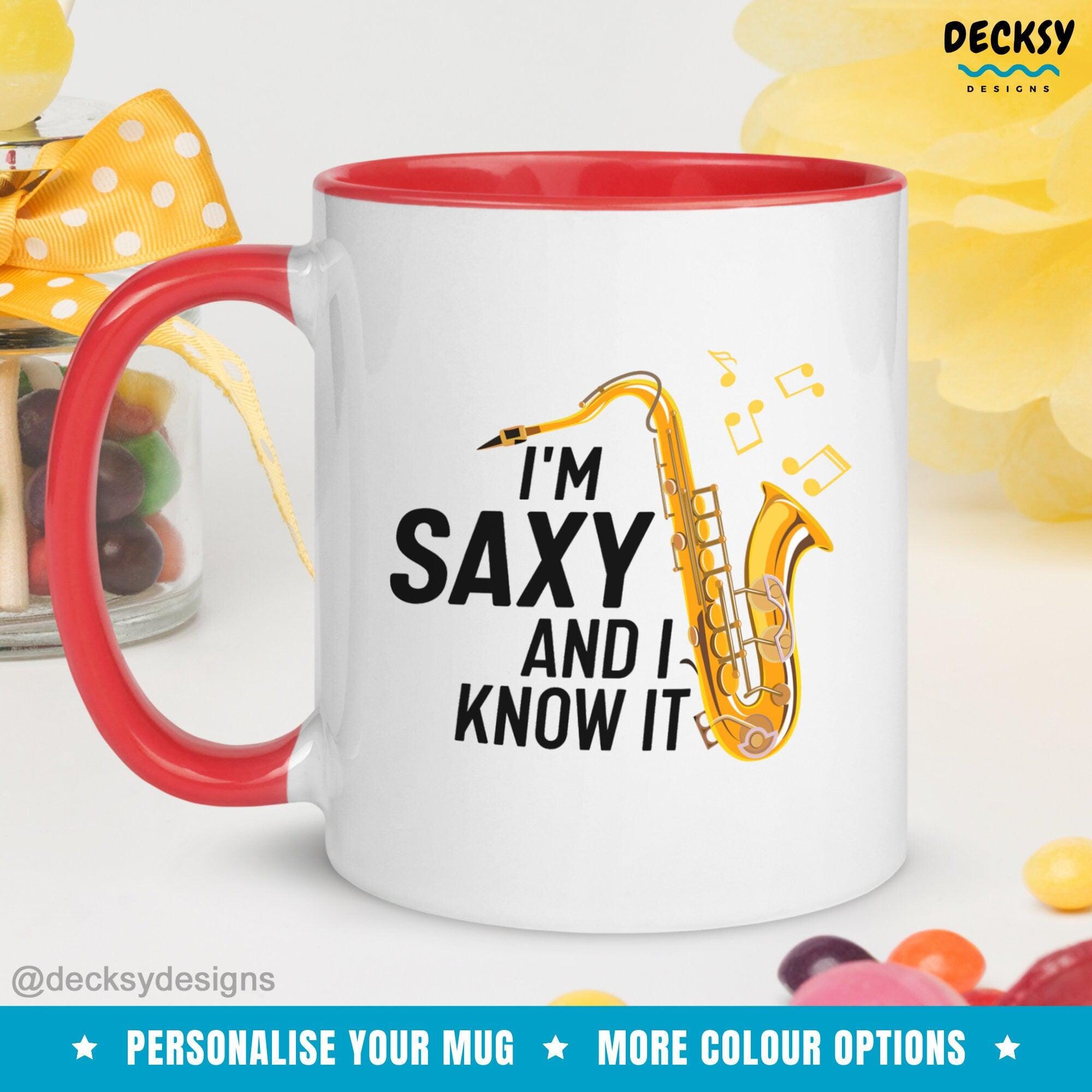 Funny Saxophone Mug, Saxophonist Gift-Home & Living:Kitchen & Dining:Drink & Barware:Drinkware:Mugs-DecksyDesigns-White Mug 11 oz-NO PERSONALISATION-DecksyDesigns