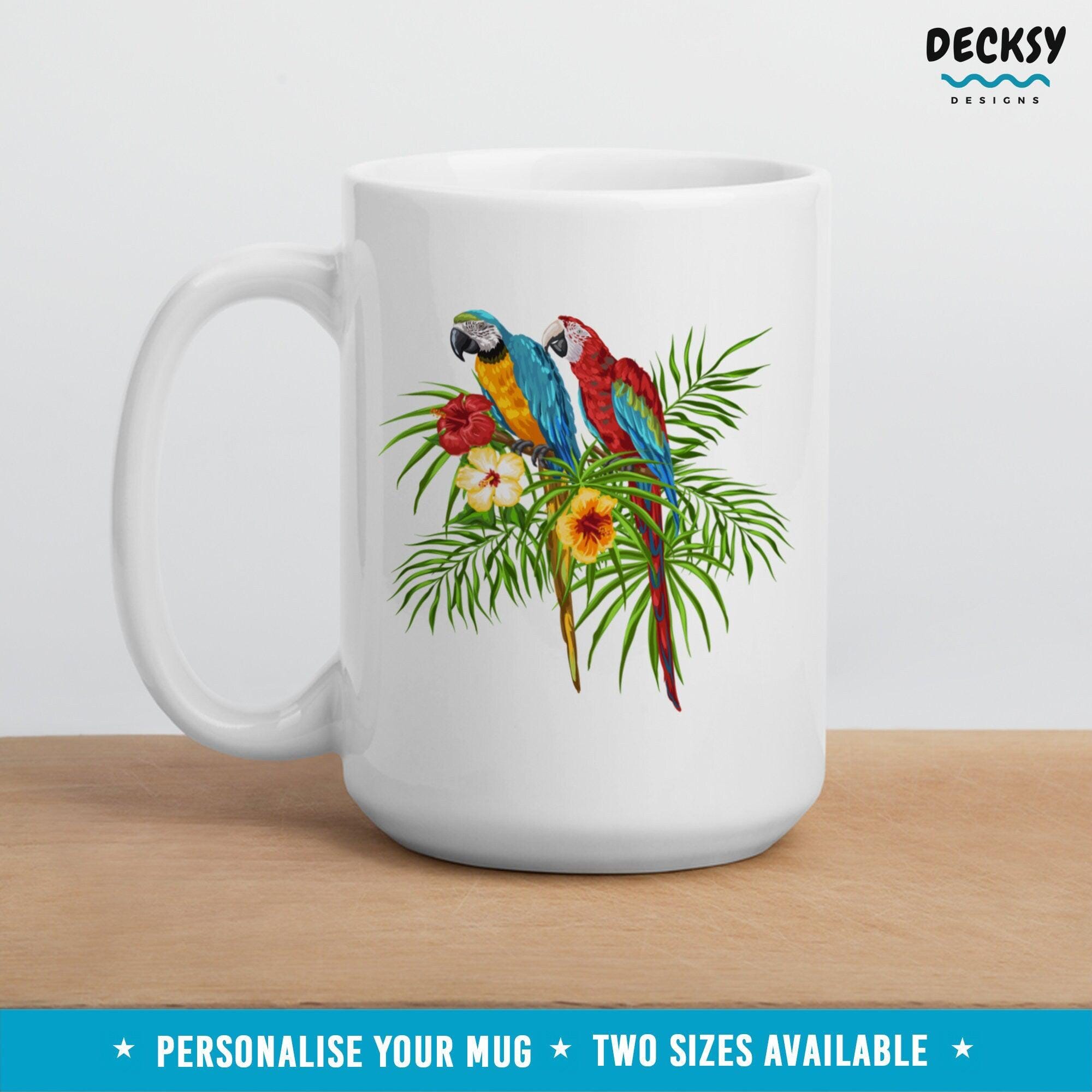 Macaw Mug, Custom Parrot Lover Gift-Home & Living:Kitchen & Dining:Drink & Barware:Drinkware:Mugs-DecksyDesigns-11 Oz-NO PERSONALISATION-DecksyDesigns